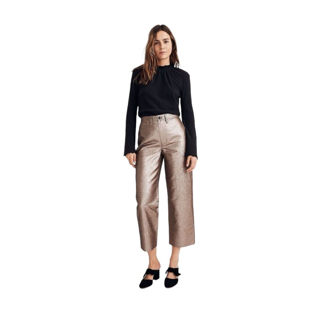 Madewell Womens Rose Gold Metallic Slim Emmett Wide Leg Cropped Pants Sz 28 Med