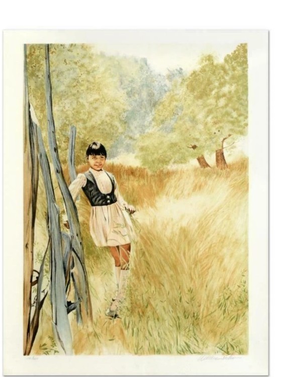 The girl in the meadow” Lithograph print by William Nelson. Signed and numbered