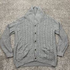 Tommy Bahama Men's L Cable Knit Cardigan Sweater Chunky Grandpa Gray