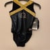 GK Elite gymnastics leotard black gold custom practice v neck omega child CM