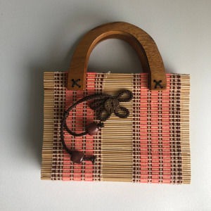 Bamboo Handbag Clutch With Mango Wood Handle and Elephant Motif
