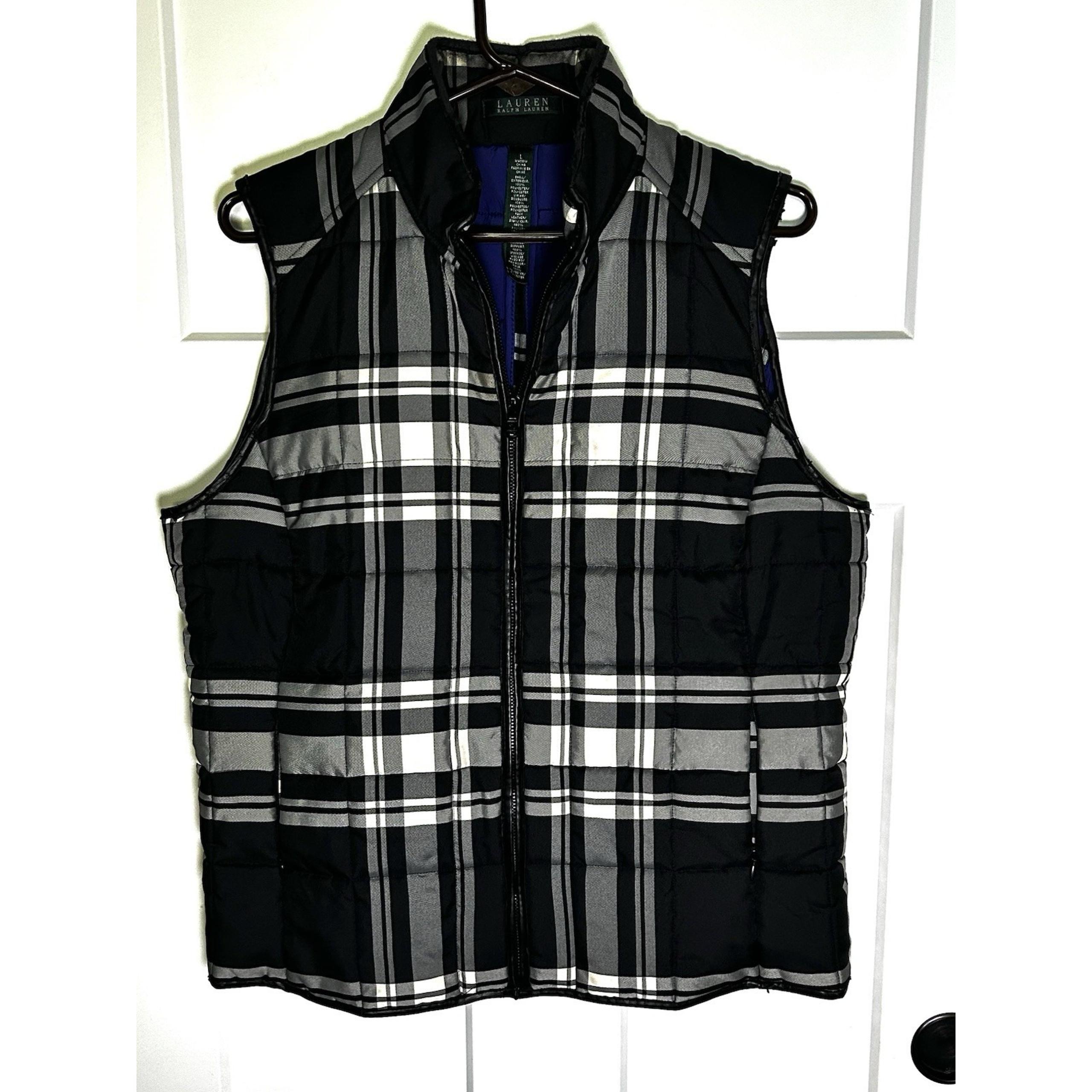 Lauren Women's Quilted Vest Size LARGE - Black & White Plaid - Ralph Lauren