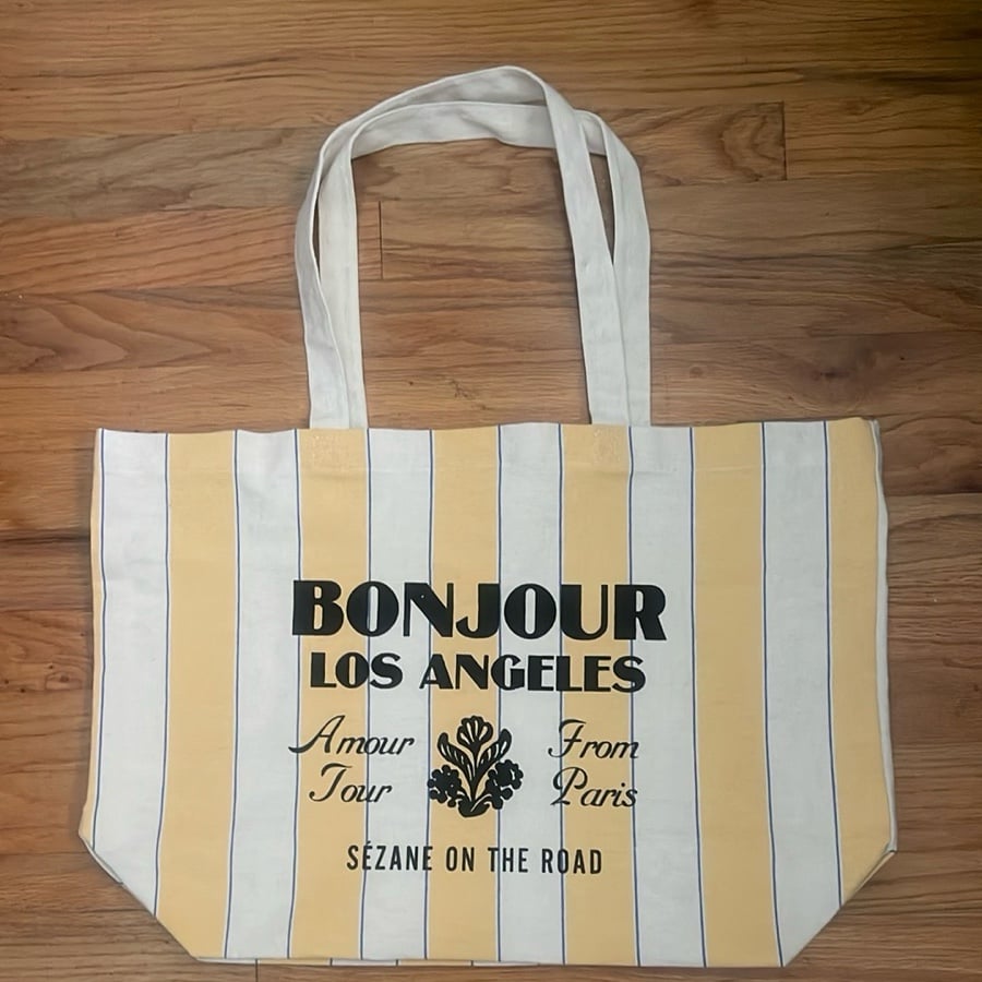 NWOT Sezane BONJOUR LOS ANGELES Yellow/Cream striped Tote