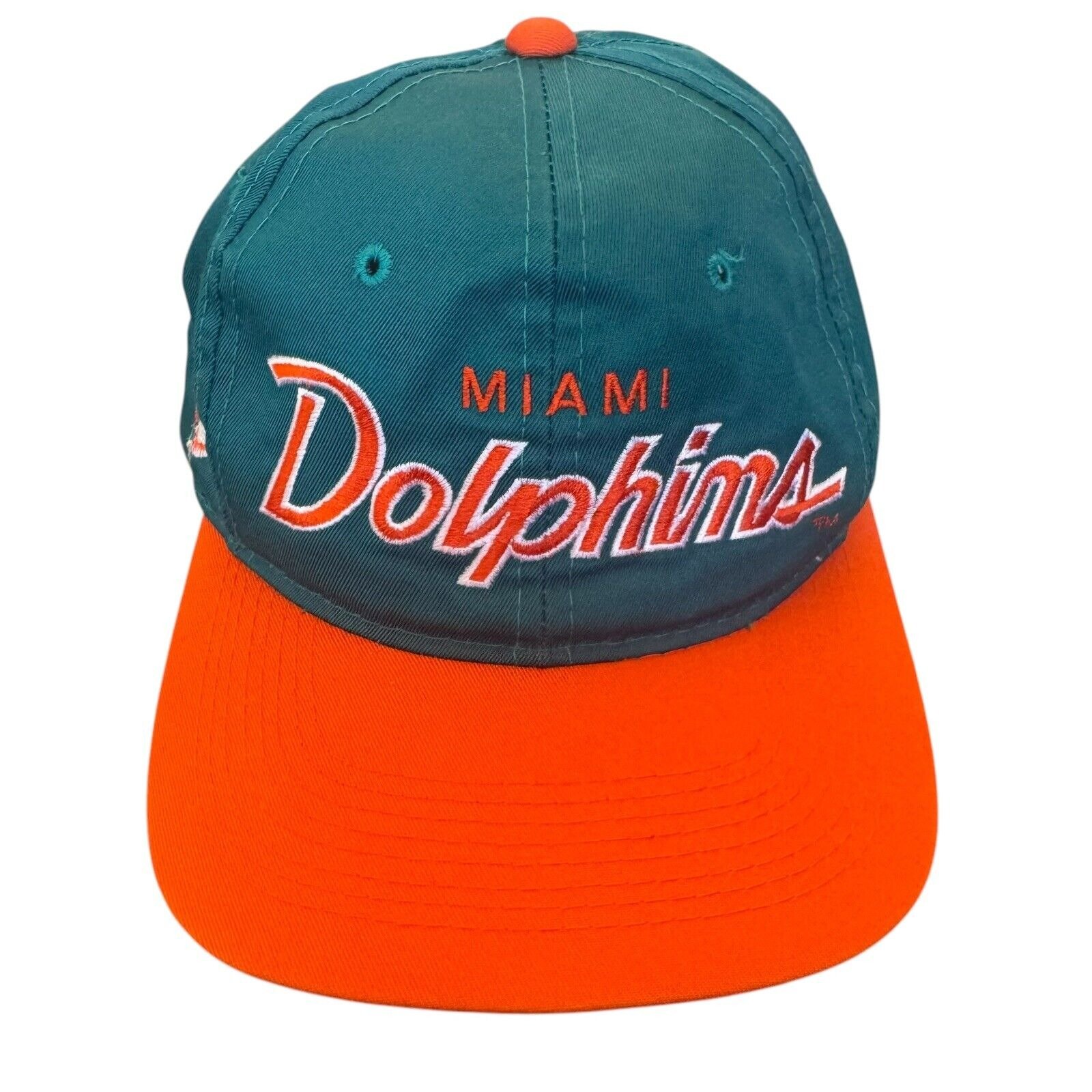VINTAGE Miami Dolphins Hat Cap Snap Back Green Script Sports Specialties Mens