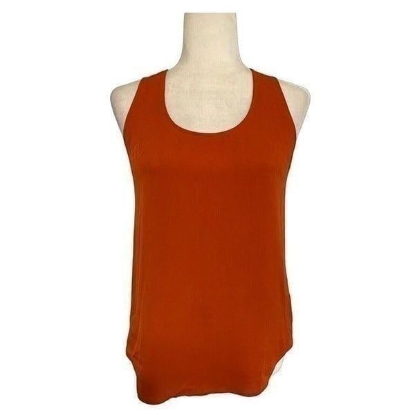 Theory Womens Solid Red Orange 100% Silk Round Neck Tank Top P Xs Small