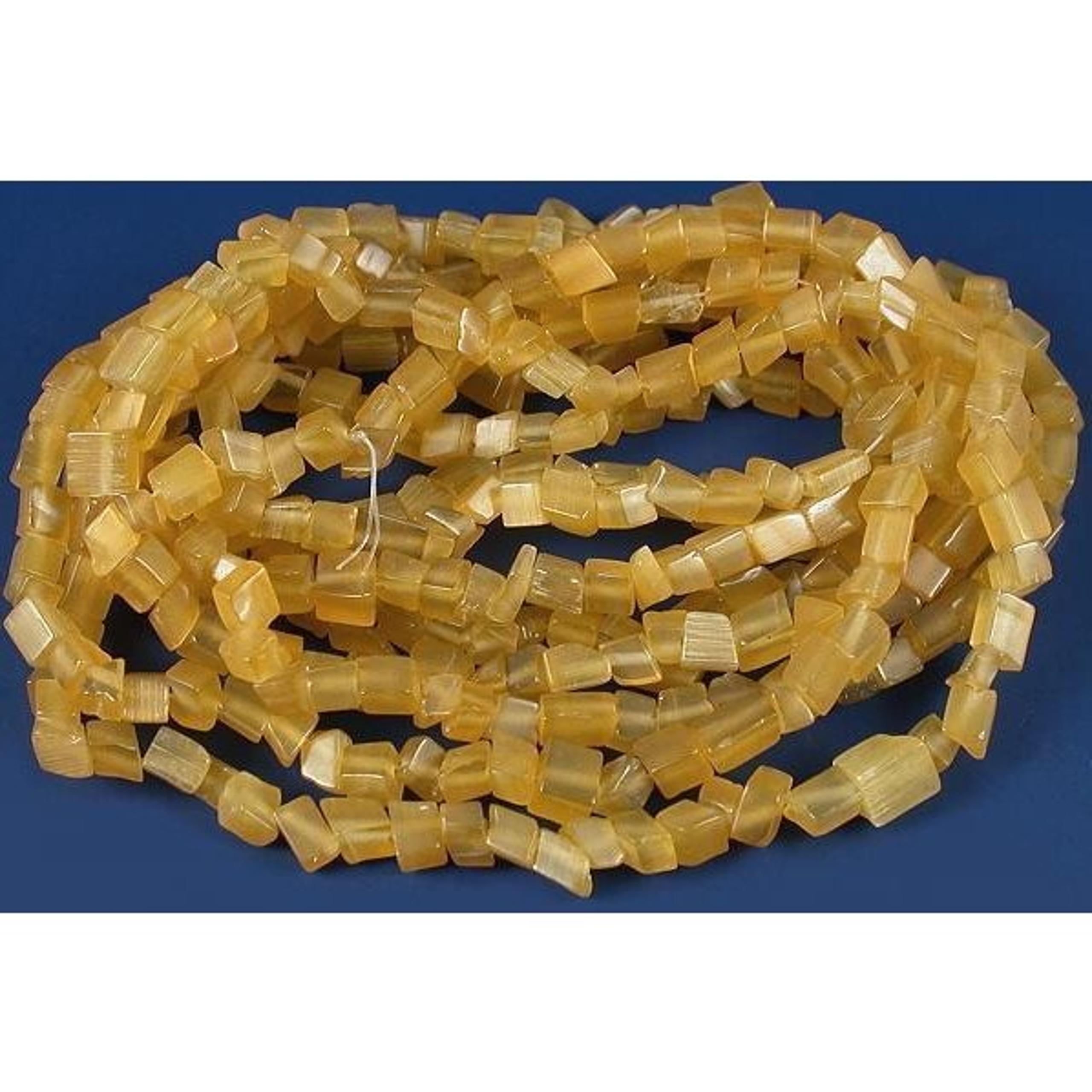 Cats Eye Chip Beads Yellow 34" Strand