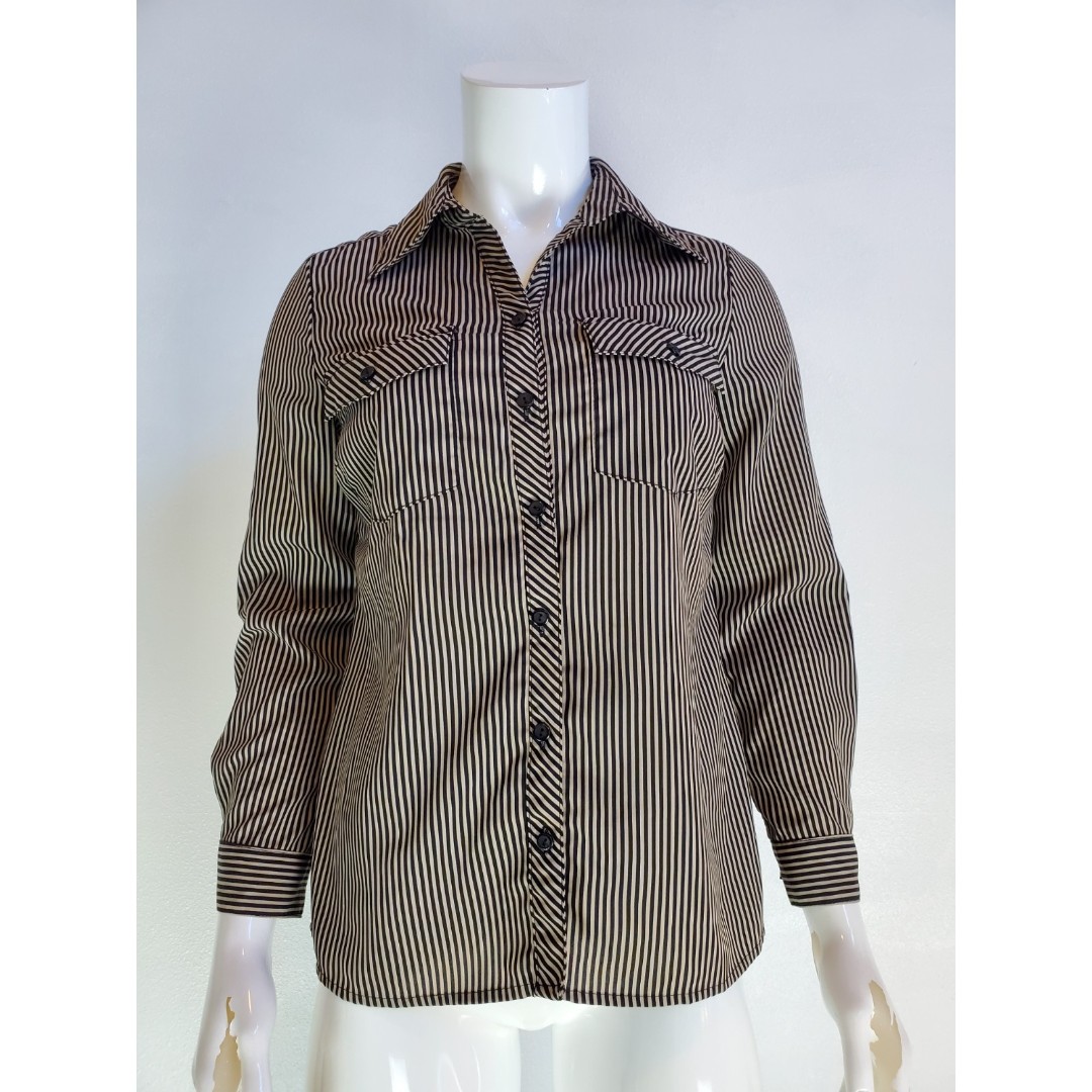 Vintage Y2K Notations Black & Brown Striped Button-Up