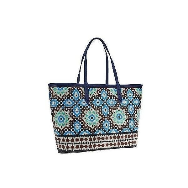 orYANY Blue Green Brown Boho Geometric Coated Canvas Large Ava Tote Bag Purse