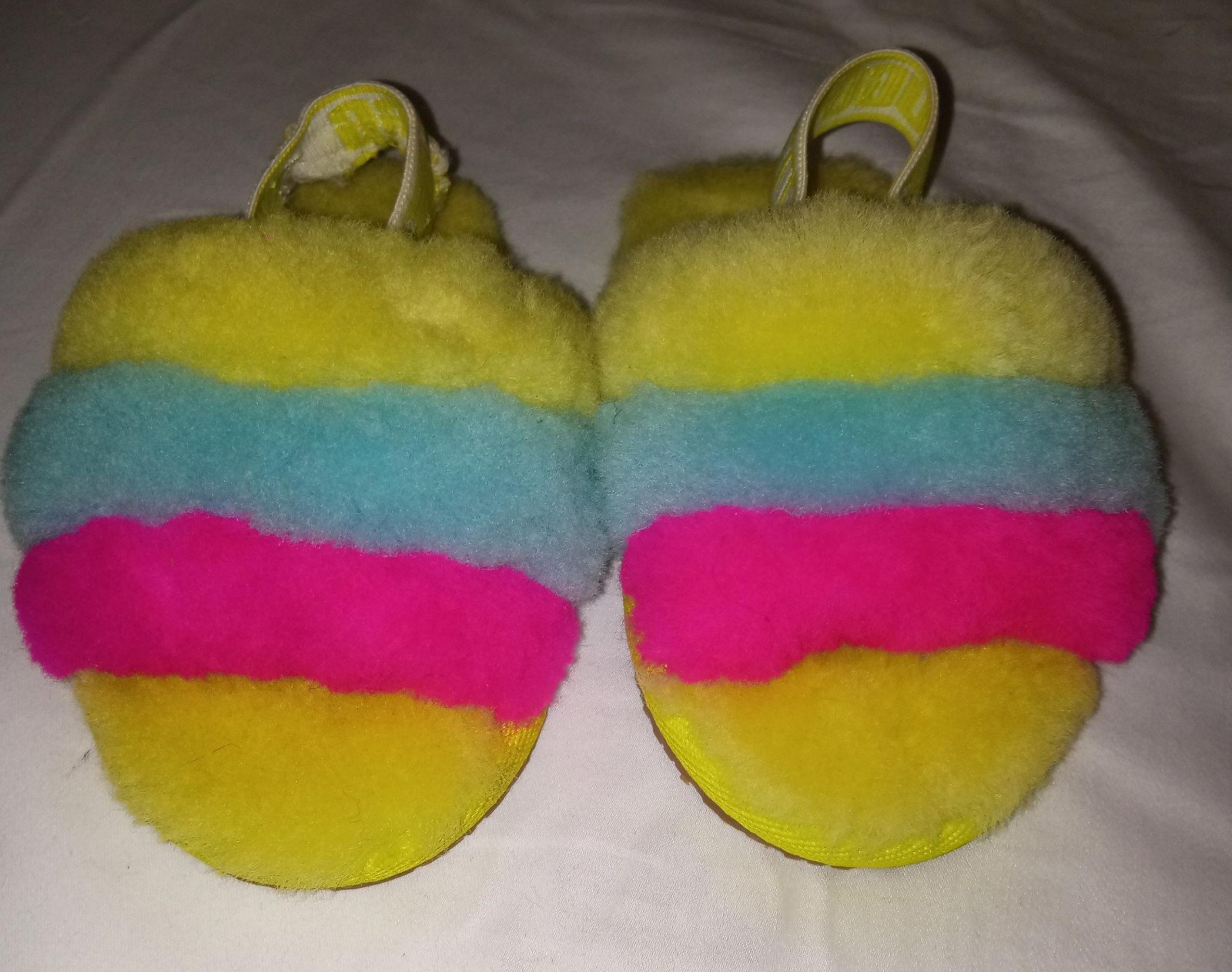 UGG Fluff Yeah Slides Toddler Girls Size 6 Yellow Pink Blue Shoes