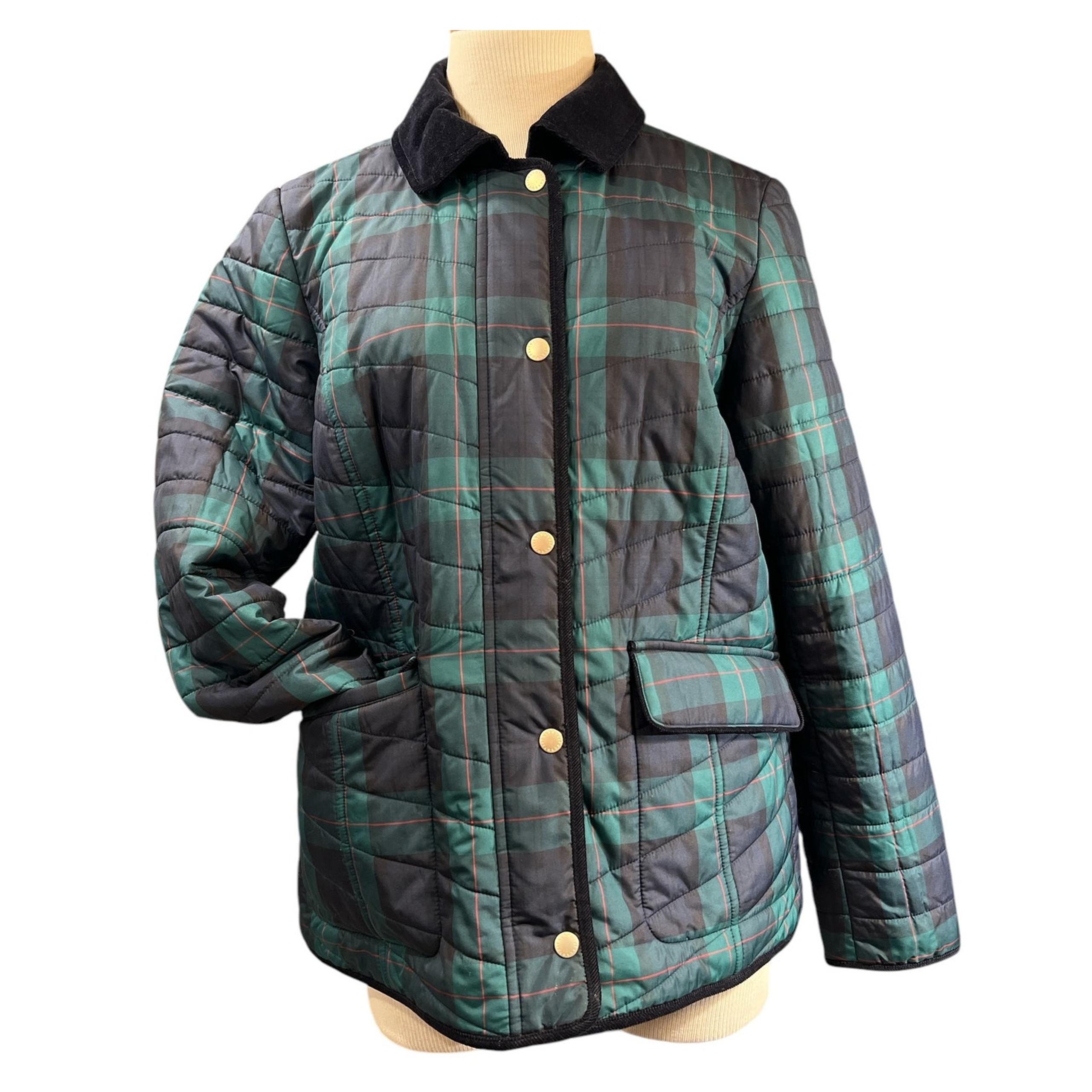 Talbots Plaid Quilted Barn Chore Field Car Jacket Coat Size M Green Blue Festive