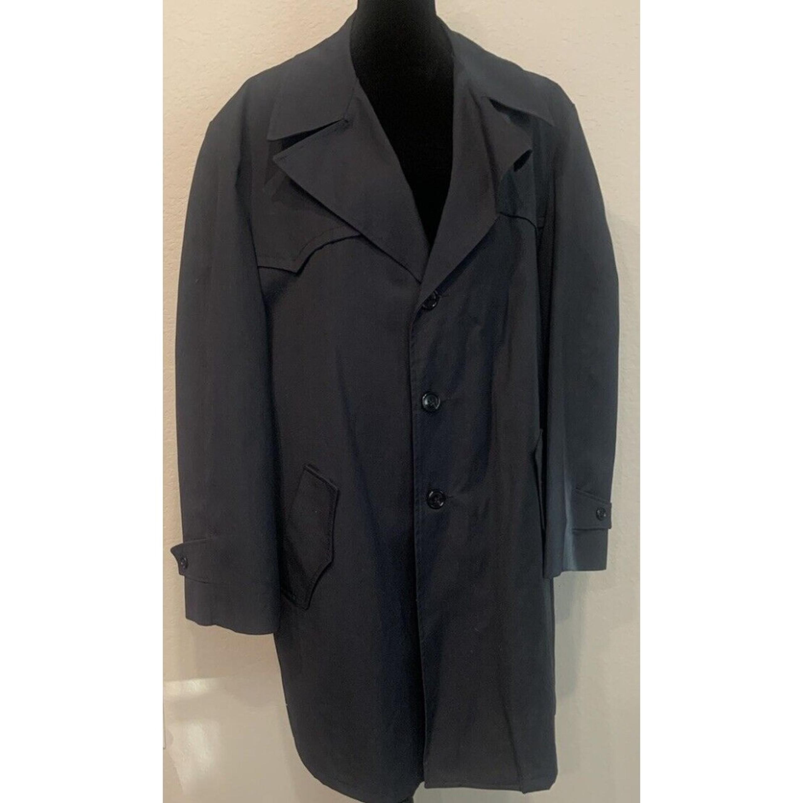 VINTAGE FELLINI Navy TRENCH COAT With ZIP-OUT FAUX FUR LINER MENS Rare Sz 46