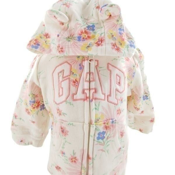 Absolutely precious cotton pastel garden print logo zip w/ animal ears hoodie