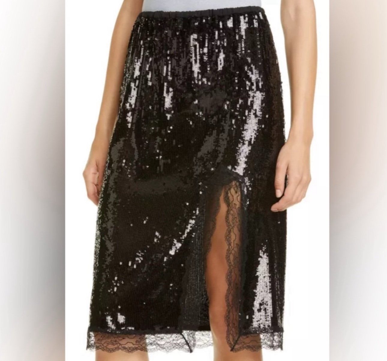 MICHAEL KORS COLLECTION LACE TRIM SEQUIN SKIRT SIZE 8 US Italy BLACK MSRP 1490