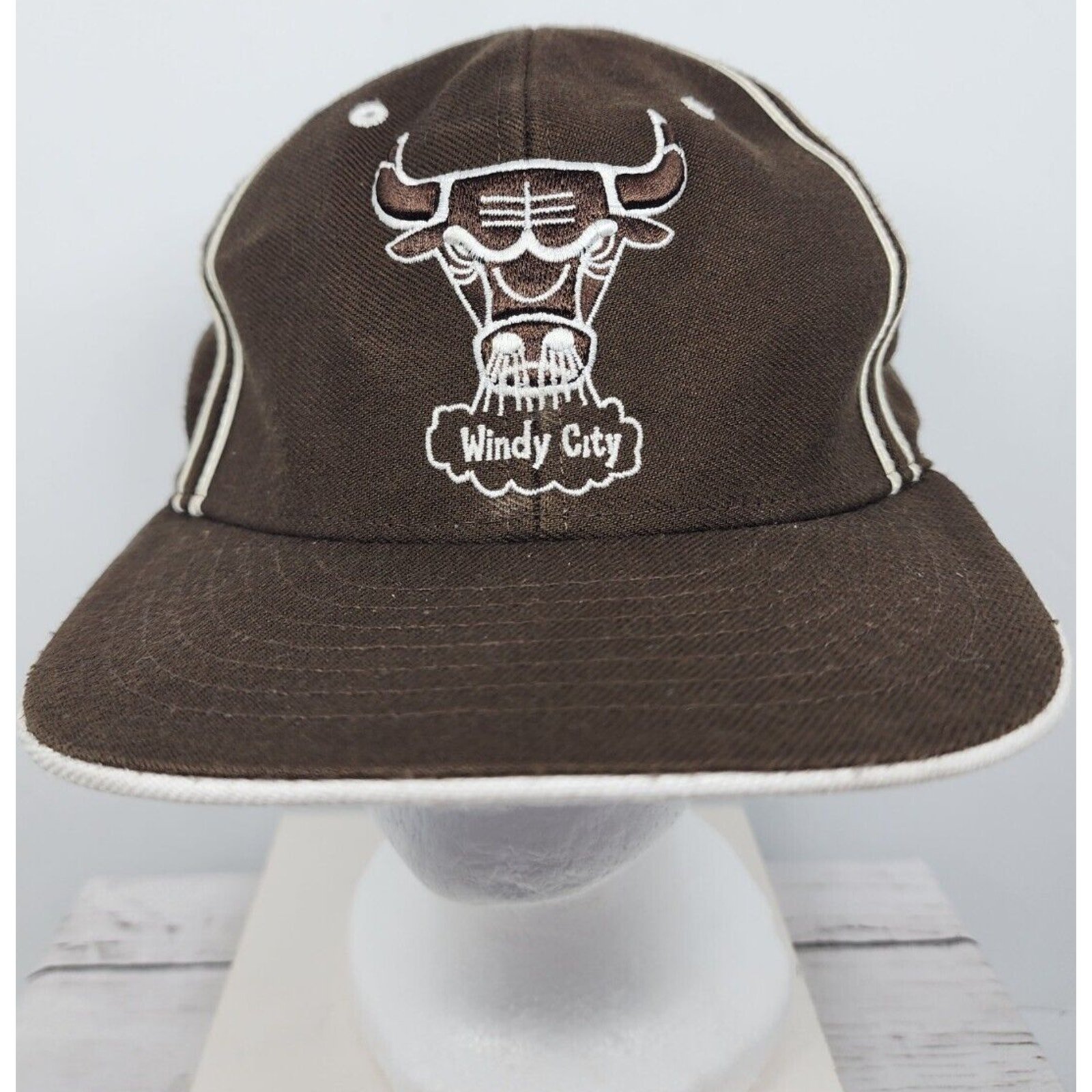 Chicago Bulls VTG 5 Panel Brown/White Stripe, Windy City Hat, Men's Size 7.25