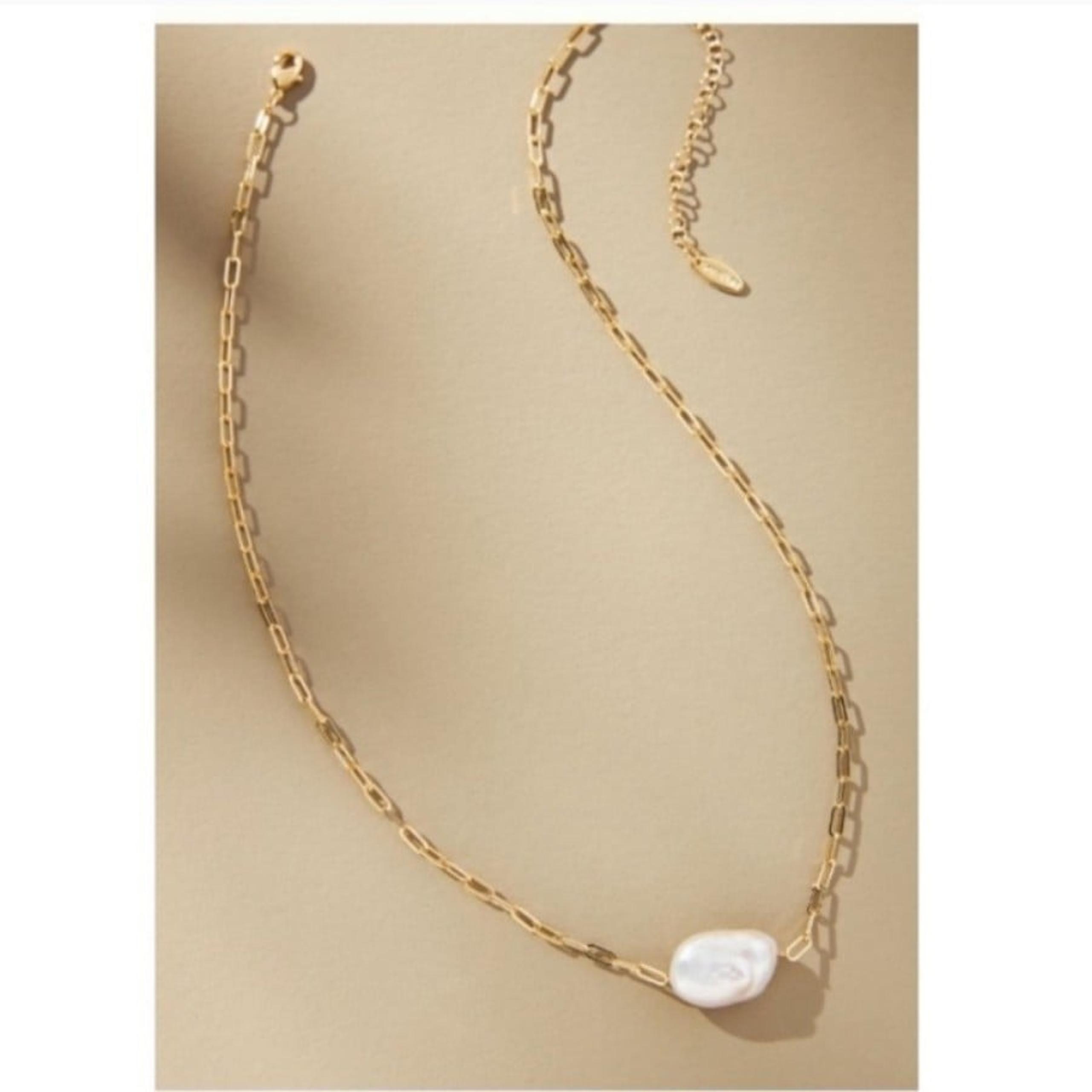 Anthropologie Paperclip Chain Pearl Necklace