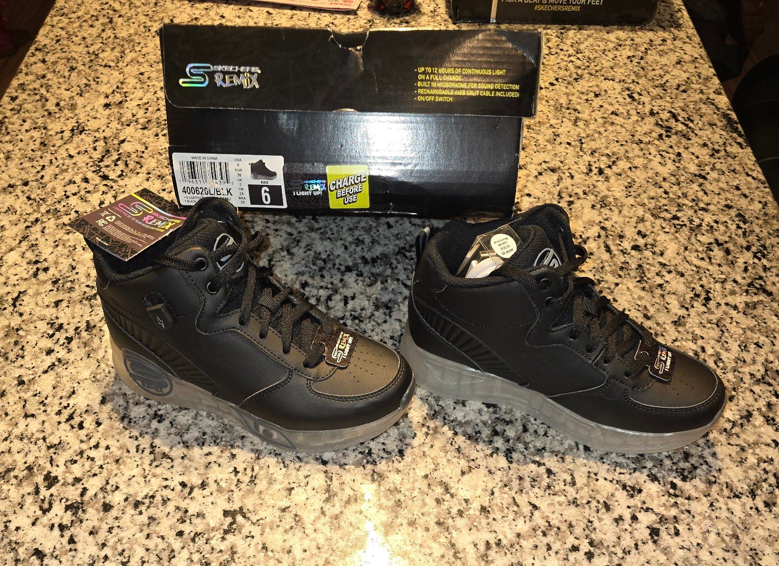 Skechers remix kids light up shoes black size 6