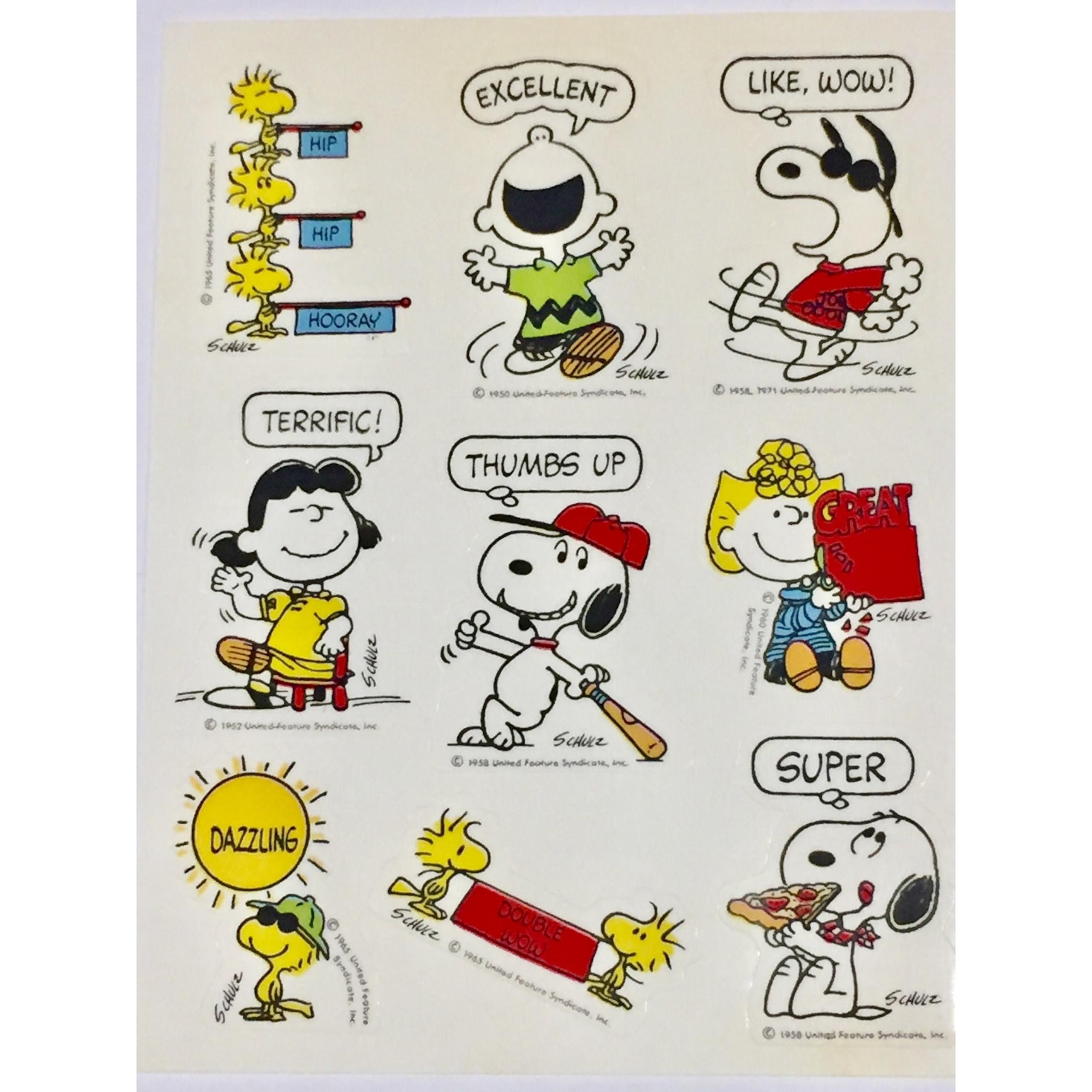 Peanuts Characters, Snoopy, Single Sticker Sheet, Teacher, Encouragement 1980's,