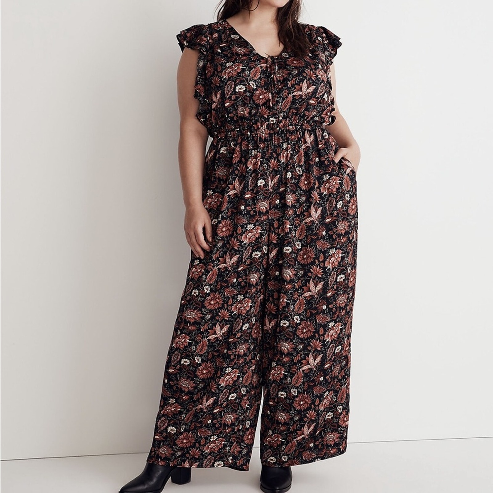 Madewell Deep-V Ruffled Jumpsuit in Pampas Blooms