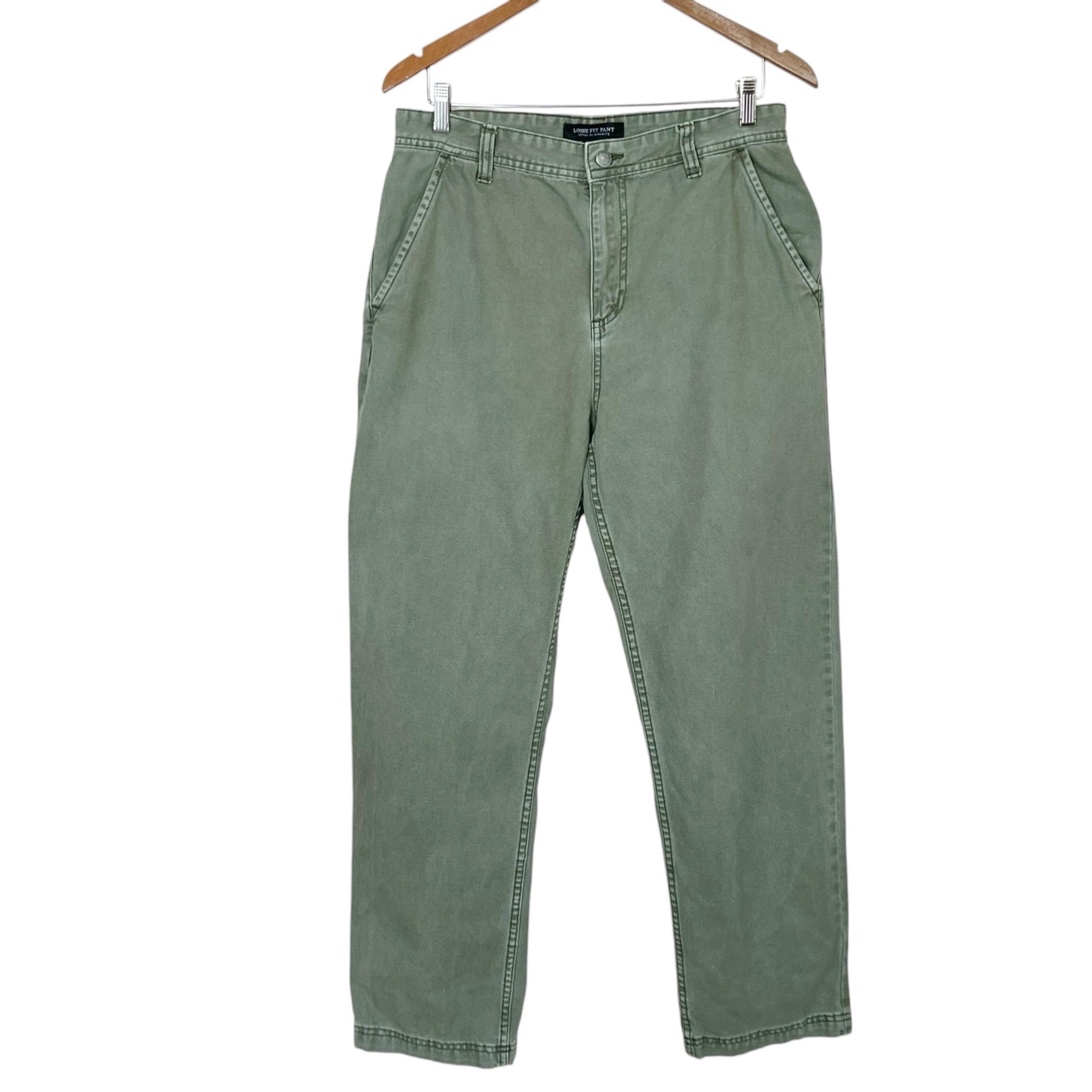 Cotton On Loose Fit Canvas Pant Mens Size 32 Green Cotton Straight Leg Relaxed