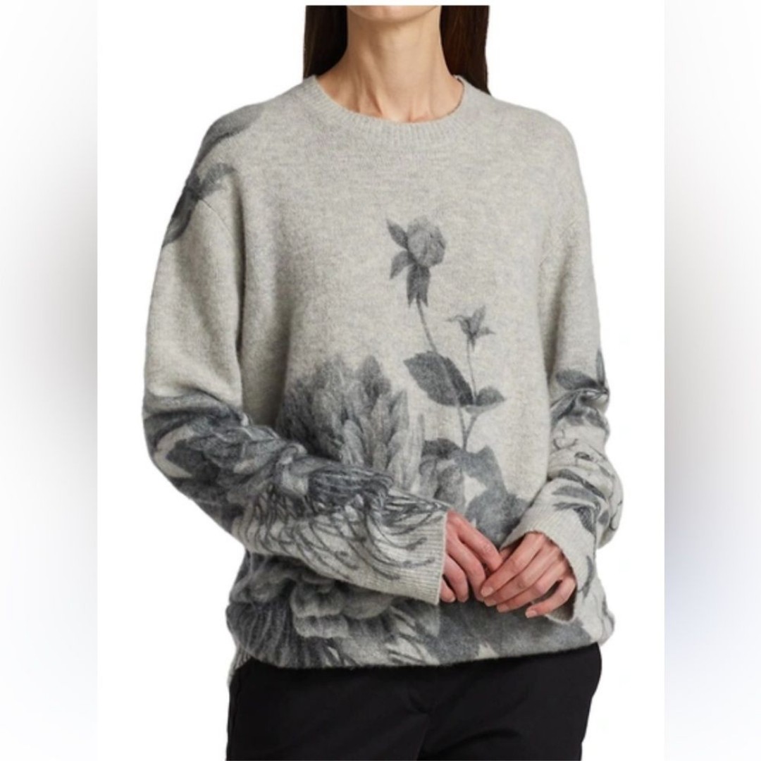Jason Wu Collection FLORAL-PRINT CASHMERE-BLEND SWEATER Gray