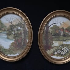 2 Vintage Framed F. Massa Oval Watercolor Print Frame Size 9x11 Homco