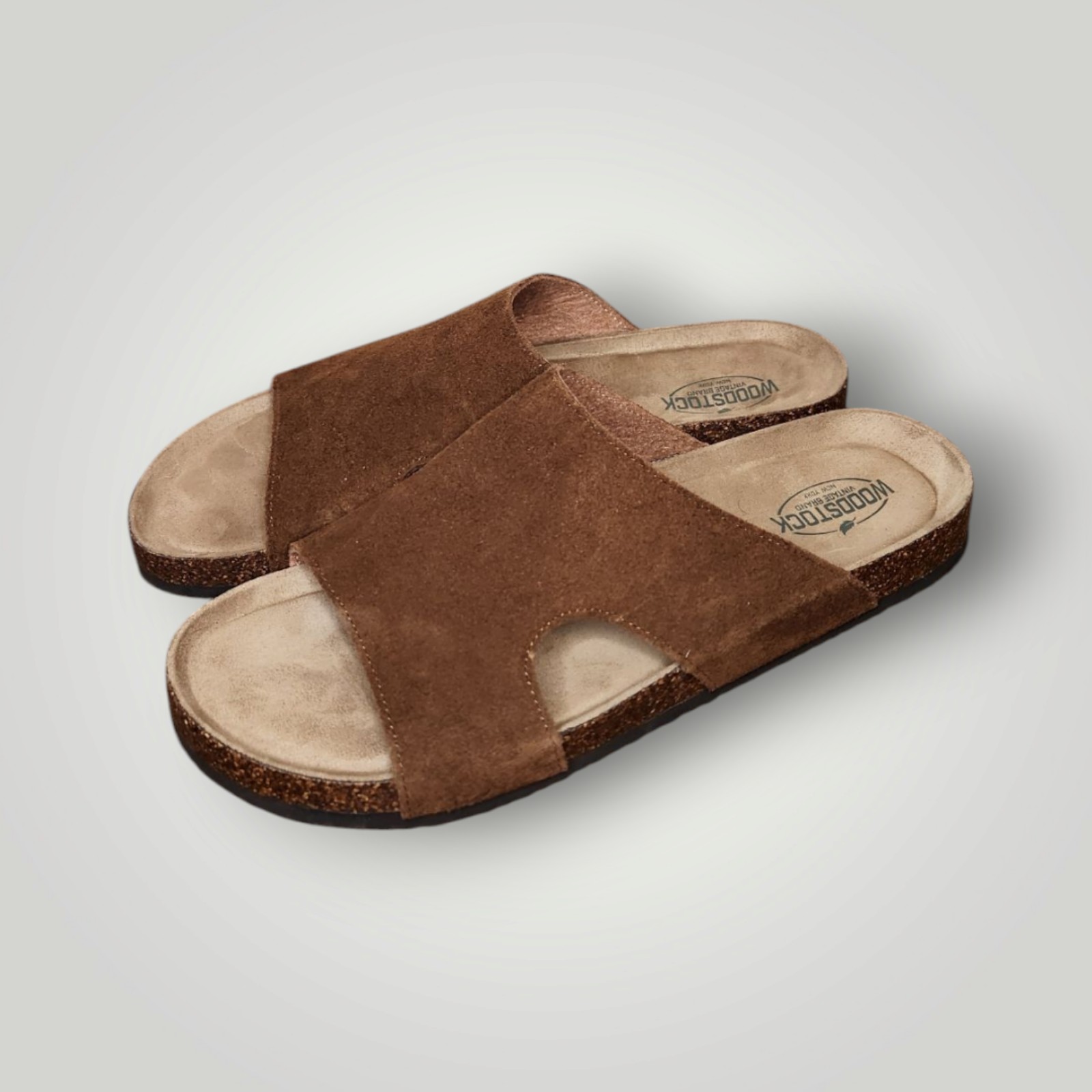 WoodStock Men's Bert slide Vintage Brand NY Leather Slip on Sandals Brown 11