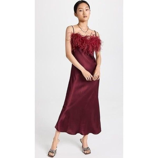 Thirty Thirty Women Burgundy Bohemian Feather Slip Dress Size XS