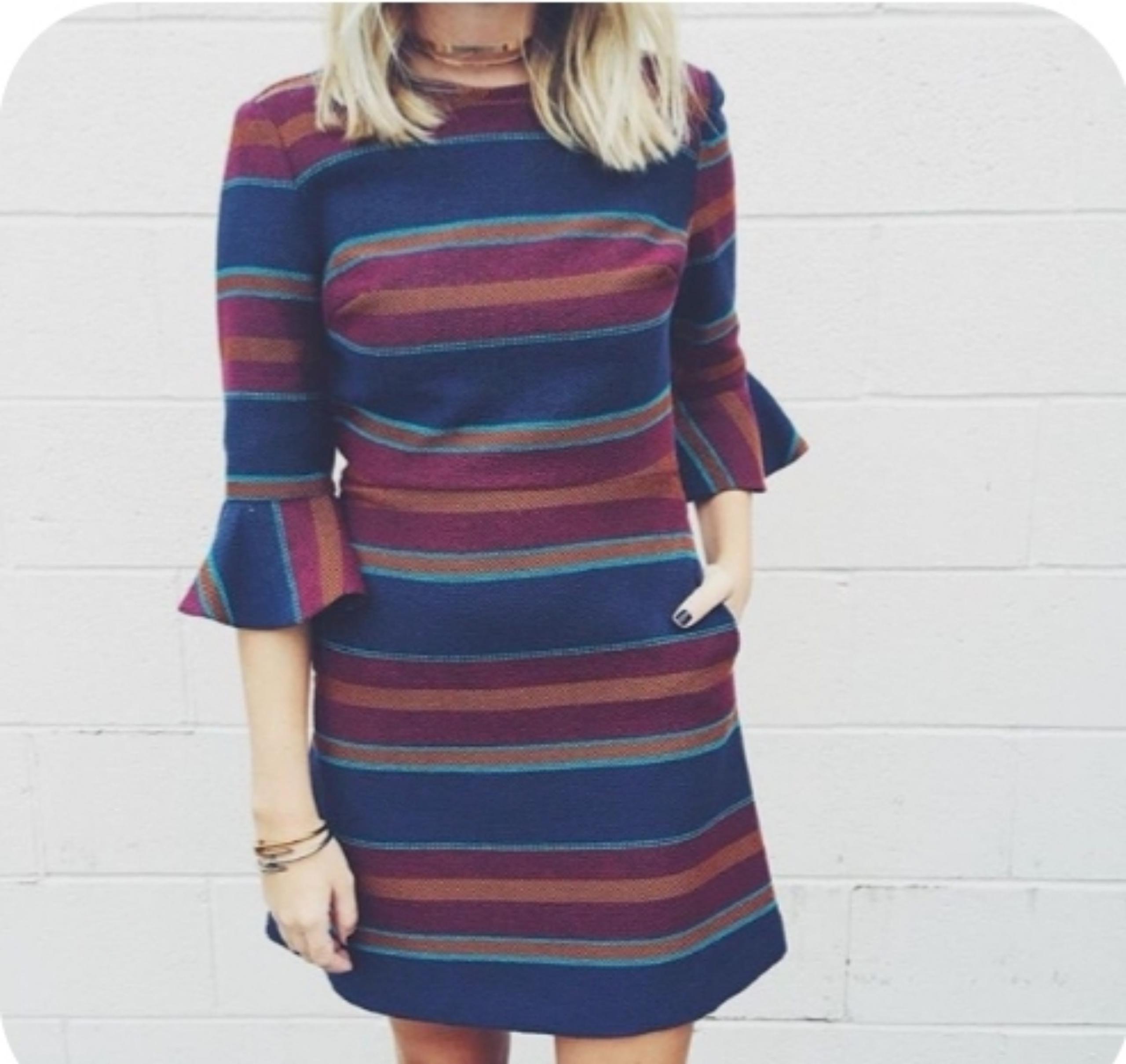 Topshop striped fluted sleeve dress 10