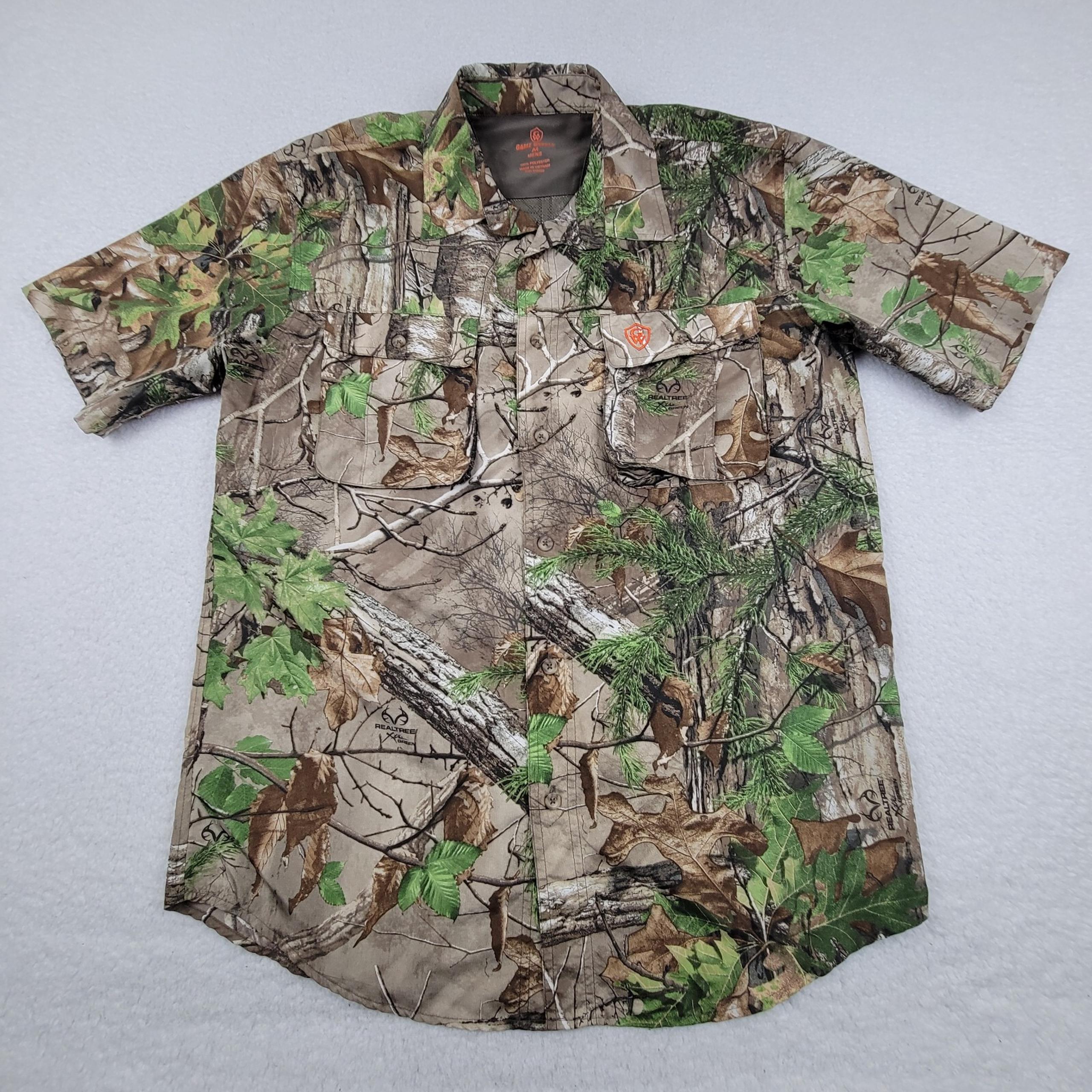 Game Winner RealTree Xtra Green Camo Button Up Shirt Mens Medium M Back Vent