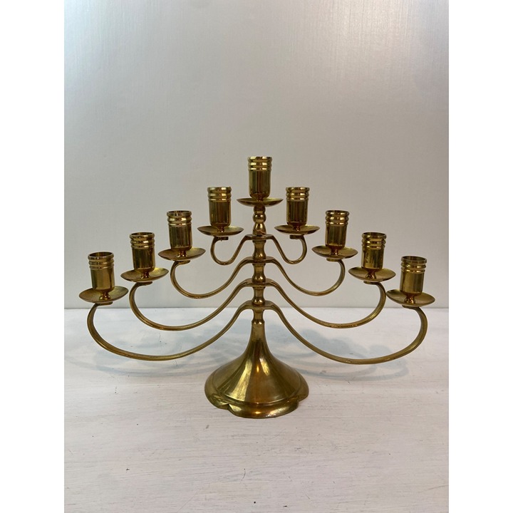 Vintage Brass 9 Arm Rotating Candelabra / Hanukkah Menorah Candle Holder