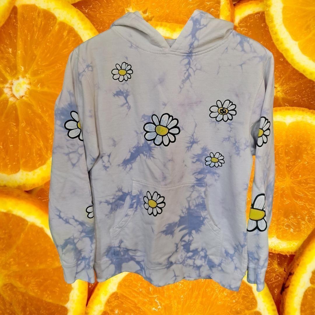 BSR Samii Ryan Tie Dye White Blue Yellow Daisy Hoodie Sweatshirt Size Small