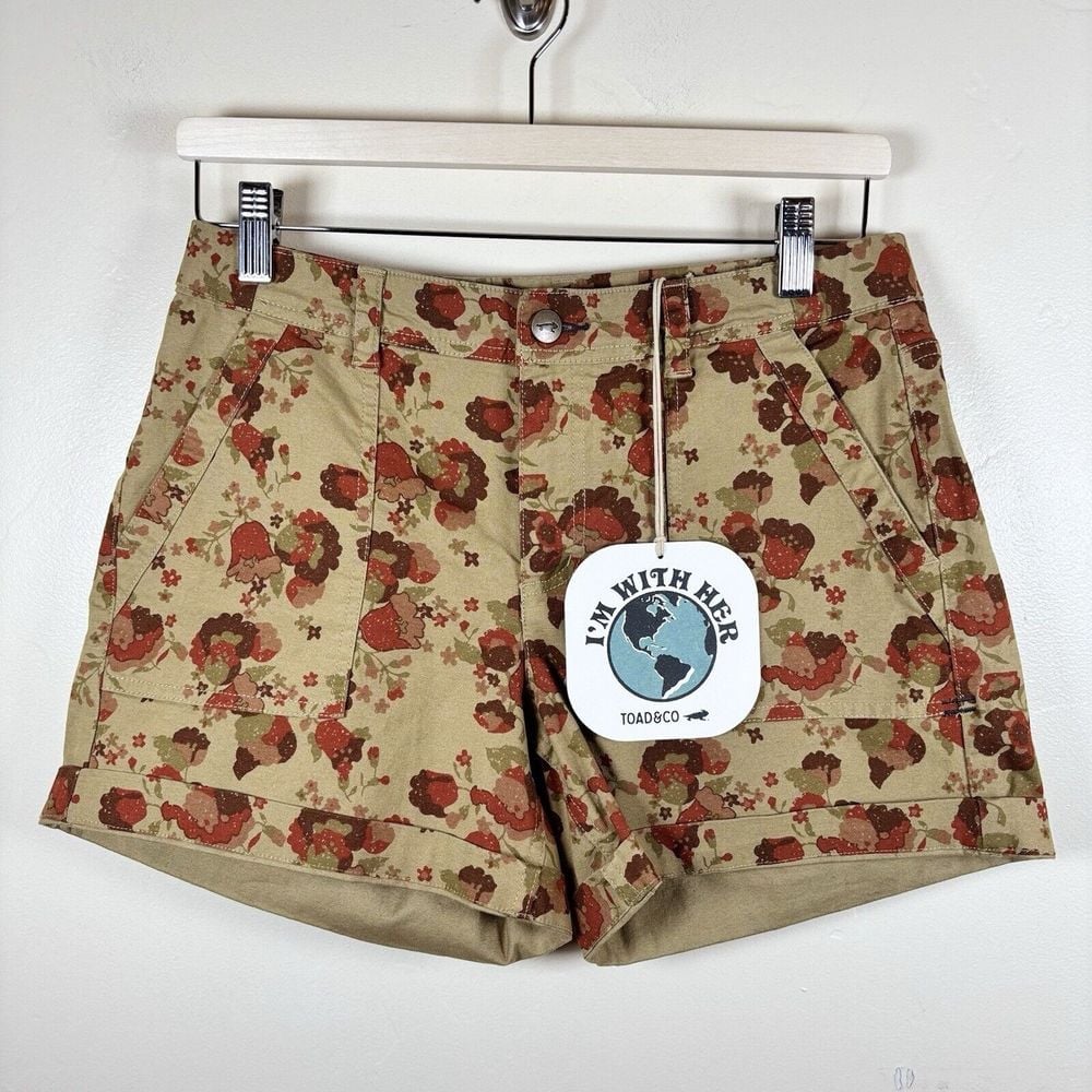Toad & Co Womens Earthworks Camp Short Sz 4 Mantis Bluebell Organic Cotton Blend