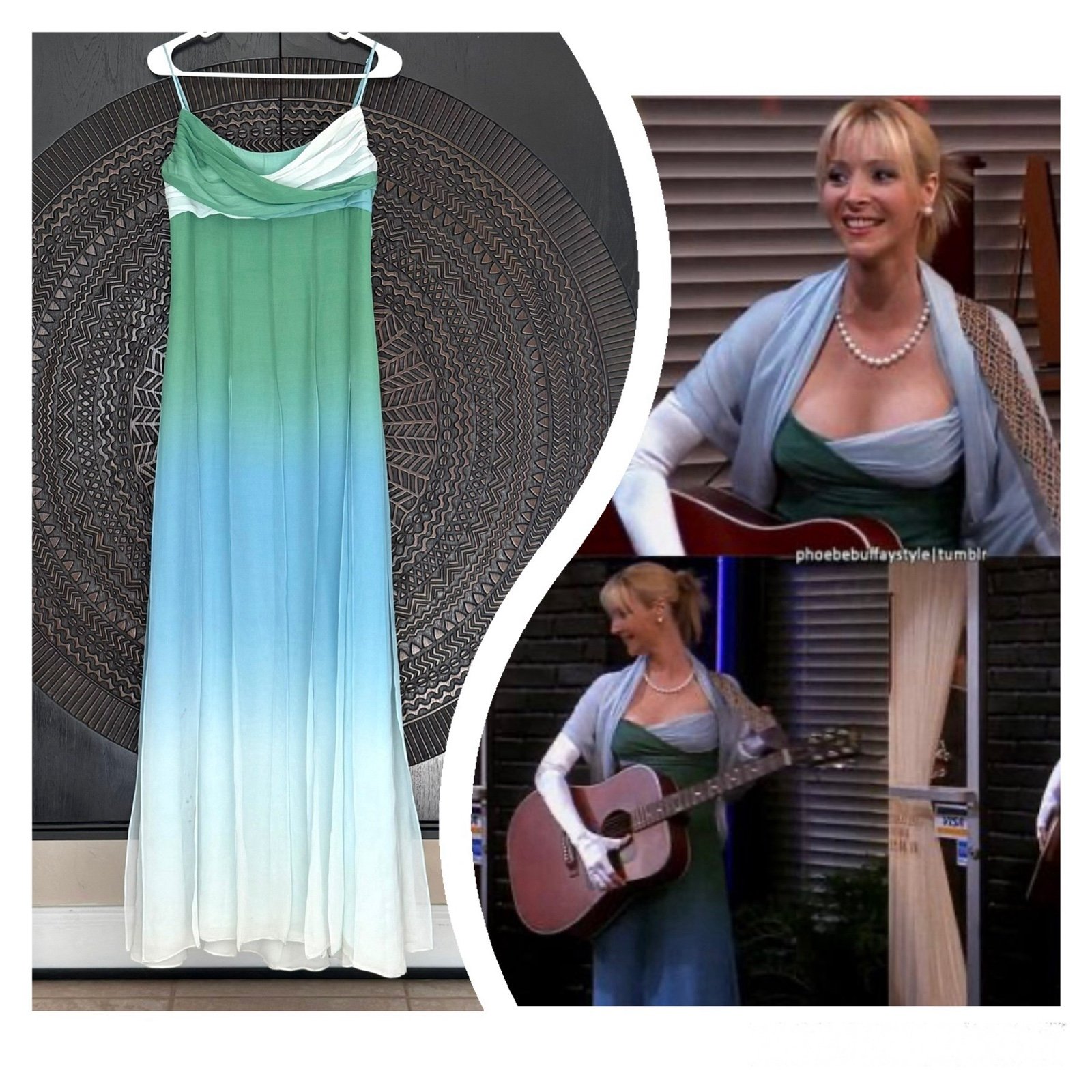 RARE Vintage 90s Y2K Bcbgmaxazria Silk Formal Gown ASO Phoebe Friends Ombré Blue