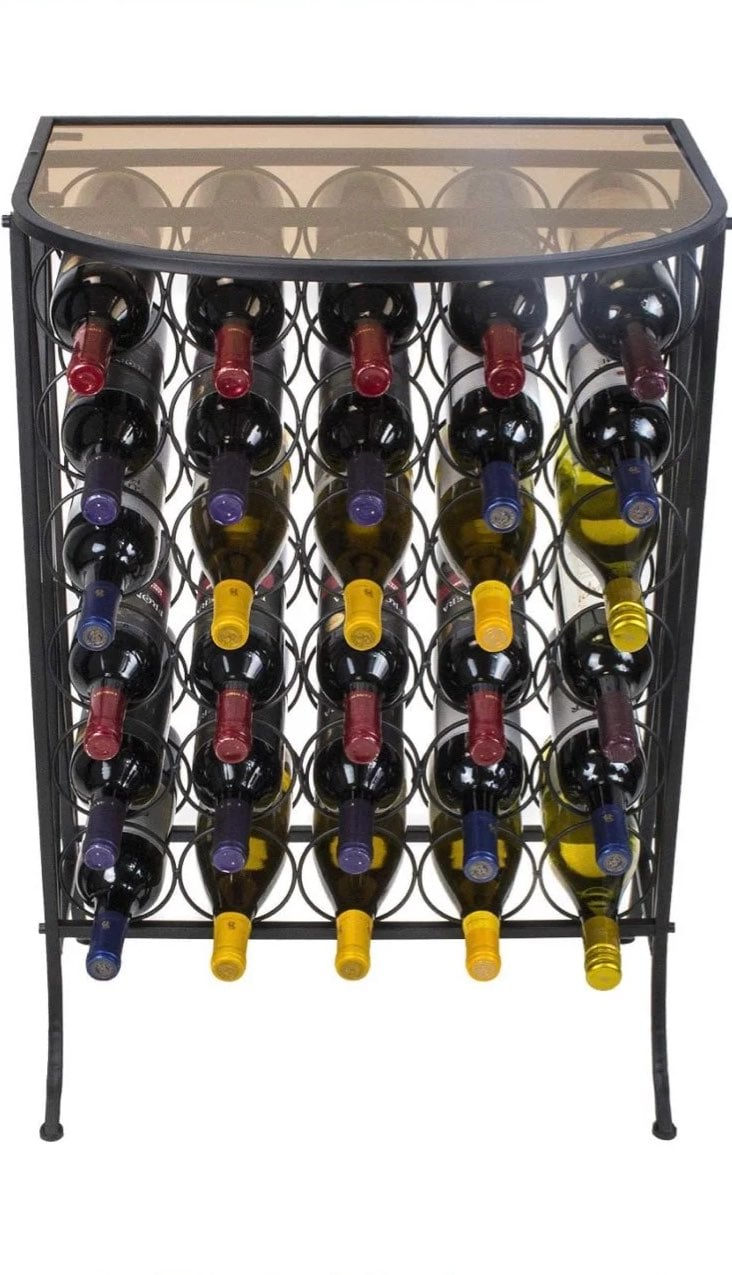 Offers 18 Bottle wine stand with glass top