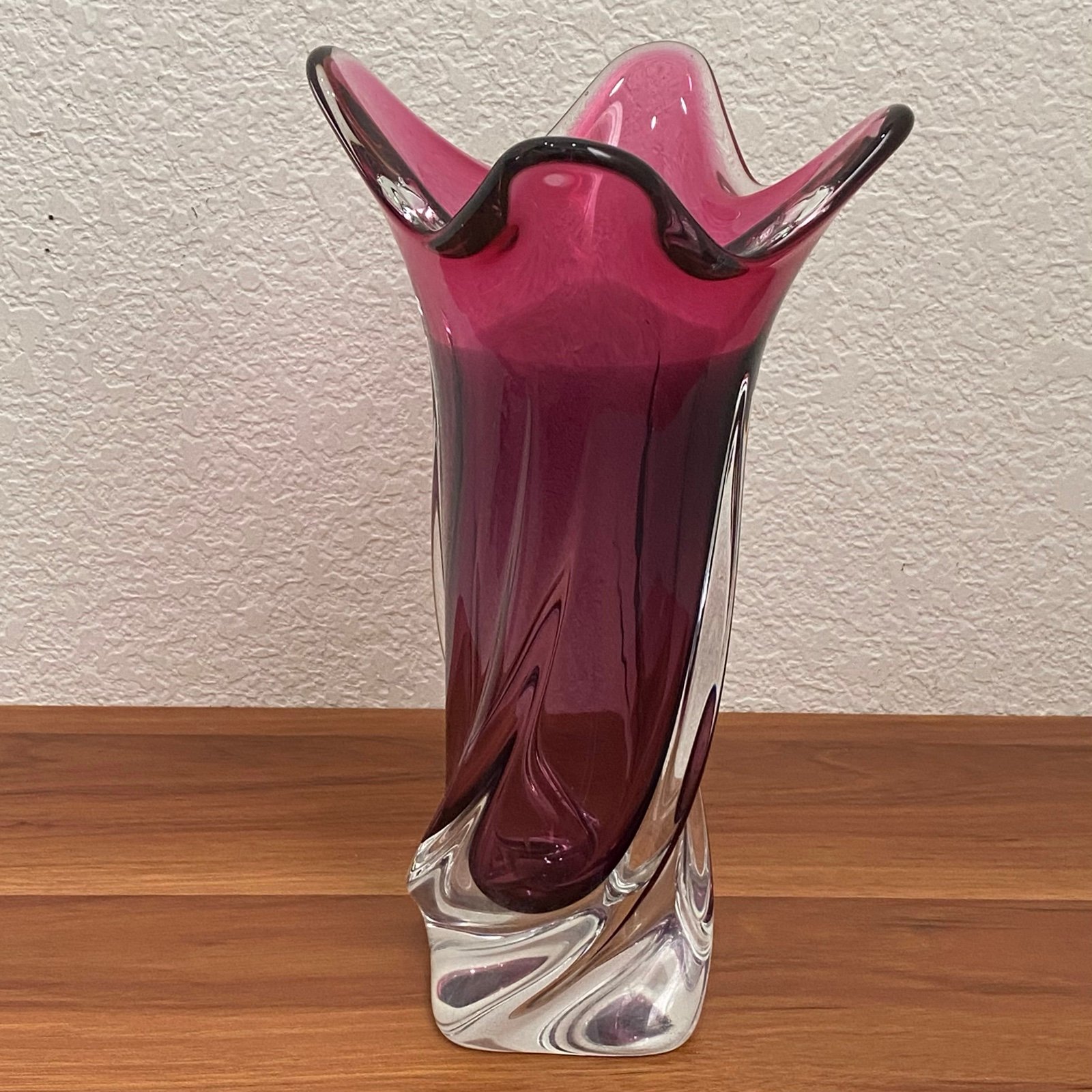 Vintage BOHEMIA Glass Handmade Czech Republic Dark Cranberry 12” Flower Vase