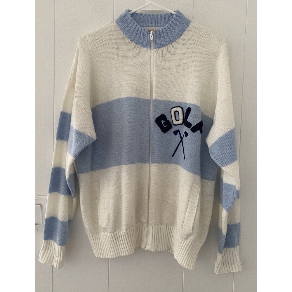 Quantum Sportswear Womens Golf Sweater Full Zip Pockets Sz X Blue White