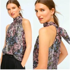 J Crew Collection Women's Metallic Floral Jacquard Halter Top Blouse Sz Small