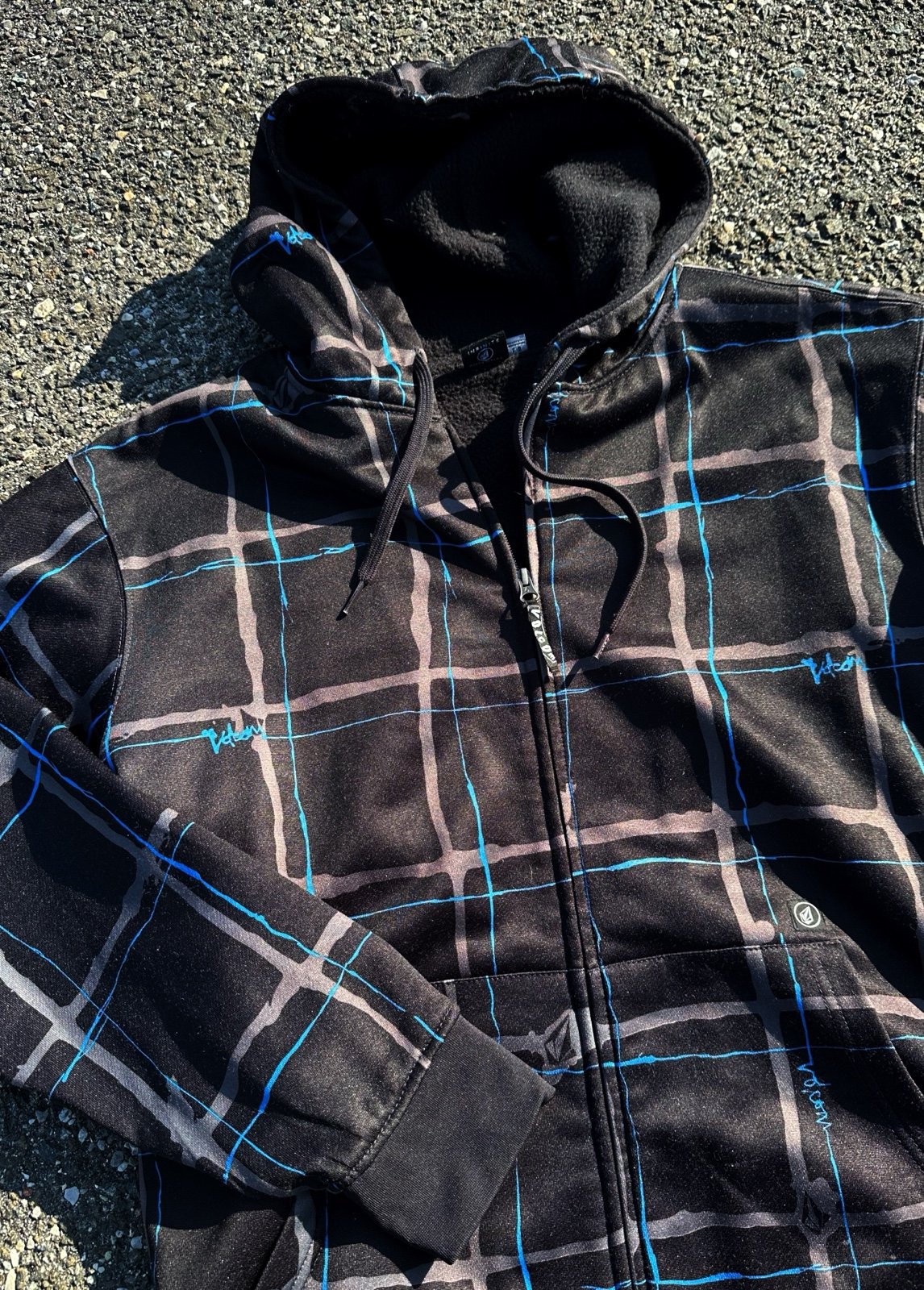 VTG Y2K VOLCOM Fleece Lined Hoodie MENS L Full ZIP Skate Sweatshirt