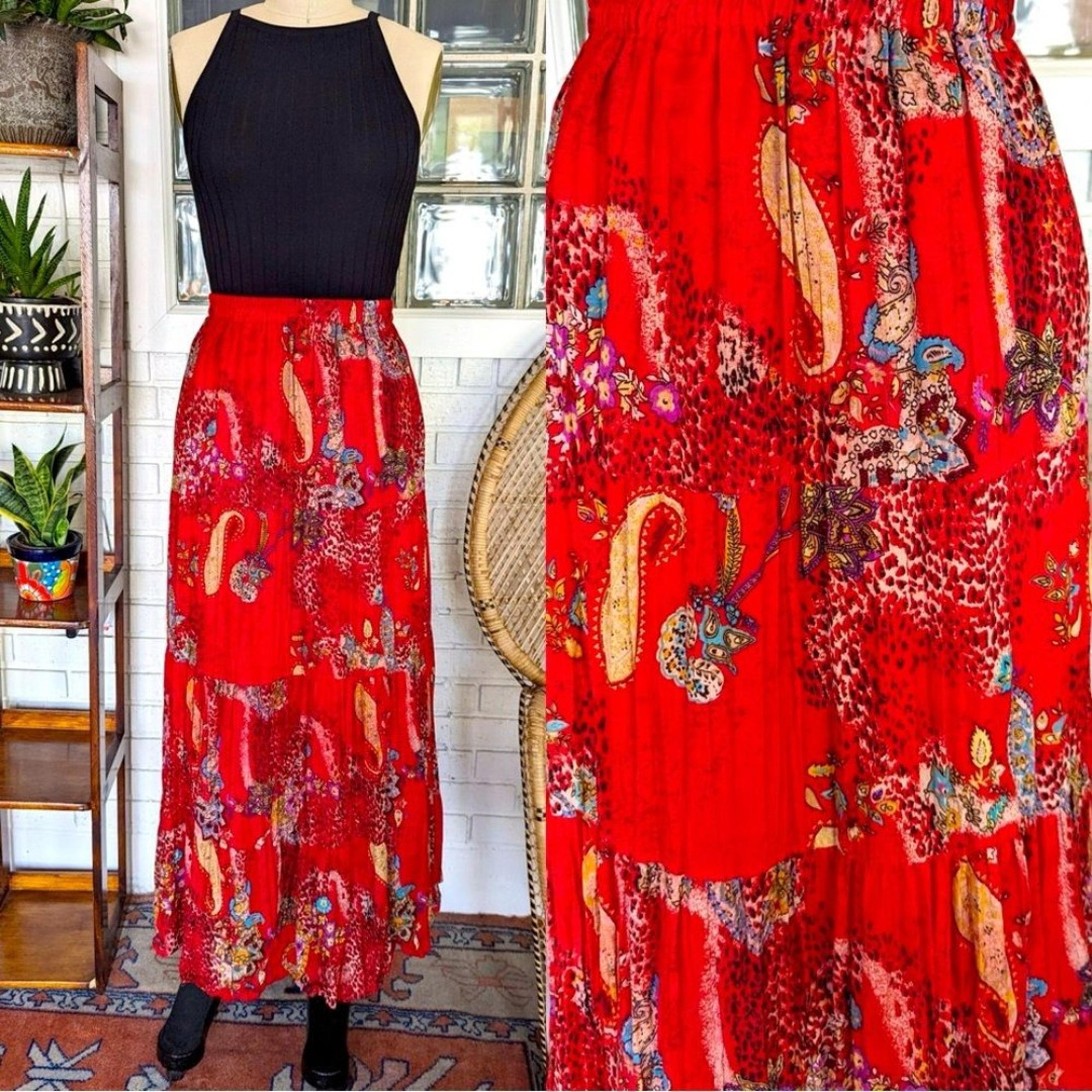 Bobbie Brooks Vintage 90's Womens Size 1X Red Tiered Elastic Waist A-Line Skirt