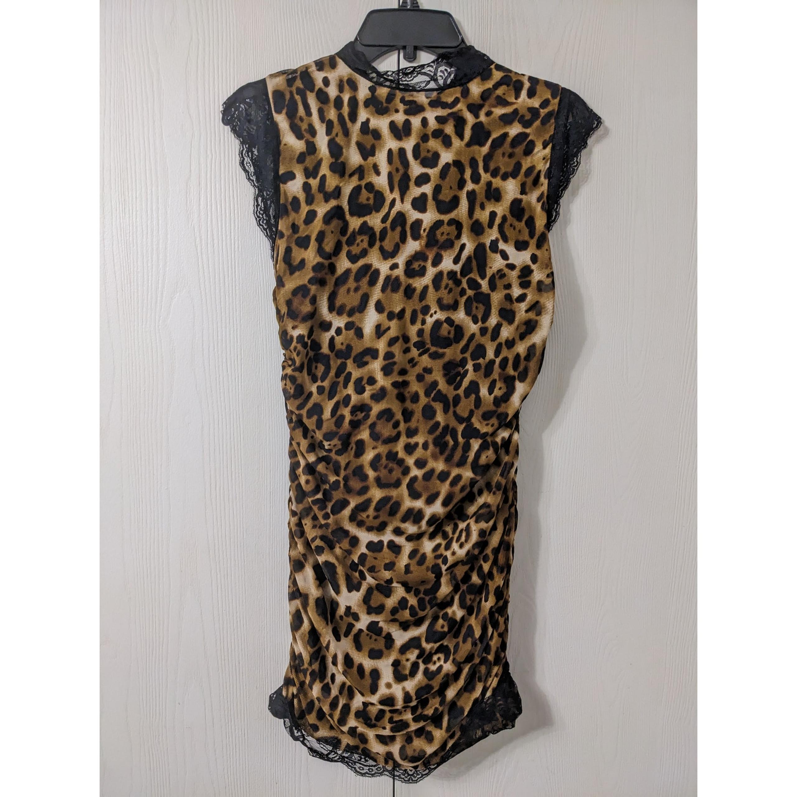 Y2K Hot Miami Styles Women's Leopard SleevelessLace Neckline Mini Dress Size M