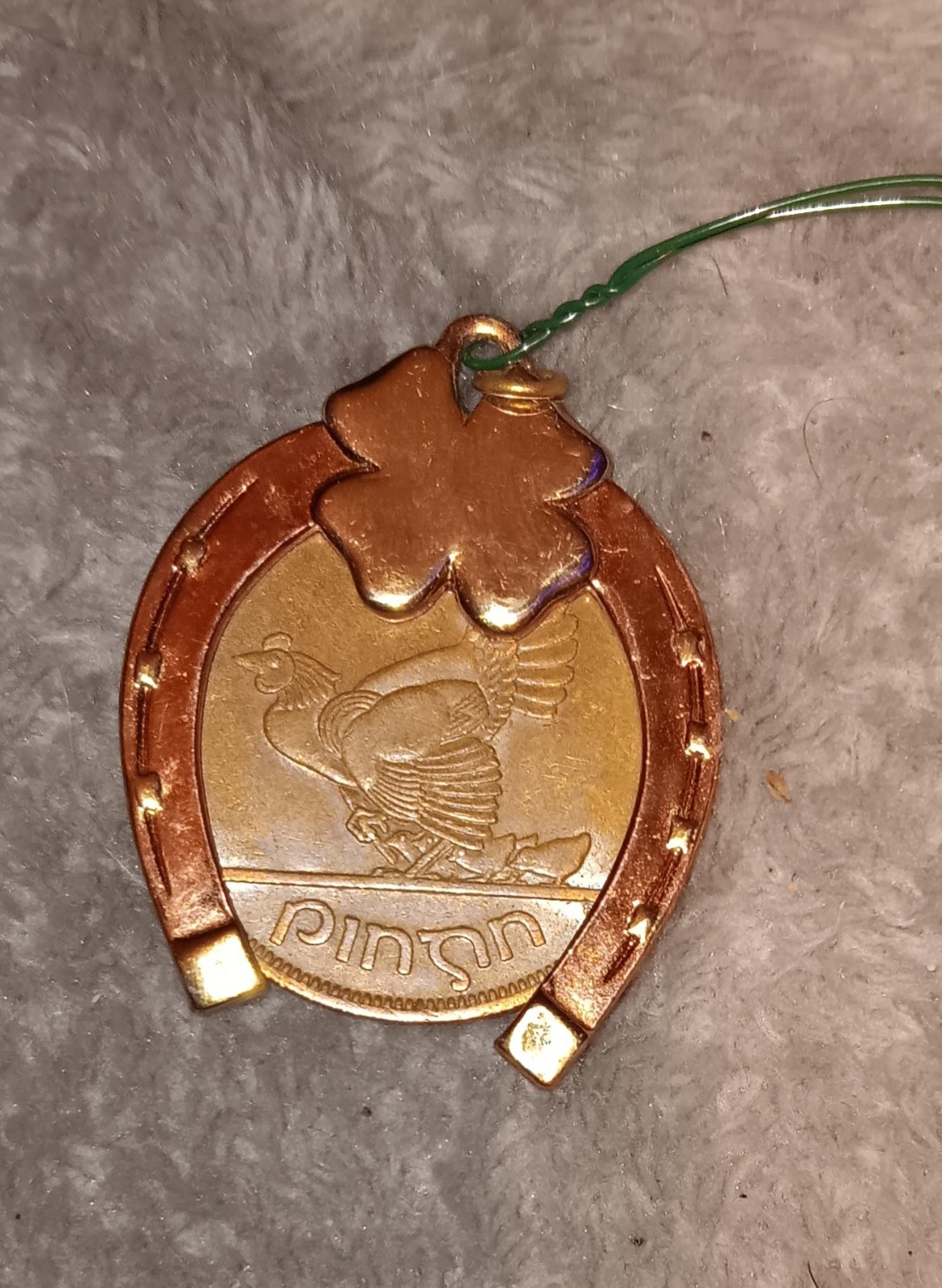 Vintage Irish Necklace 1966 Eire Harp coin copper Lucky horseshoe sweetheart sha