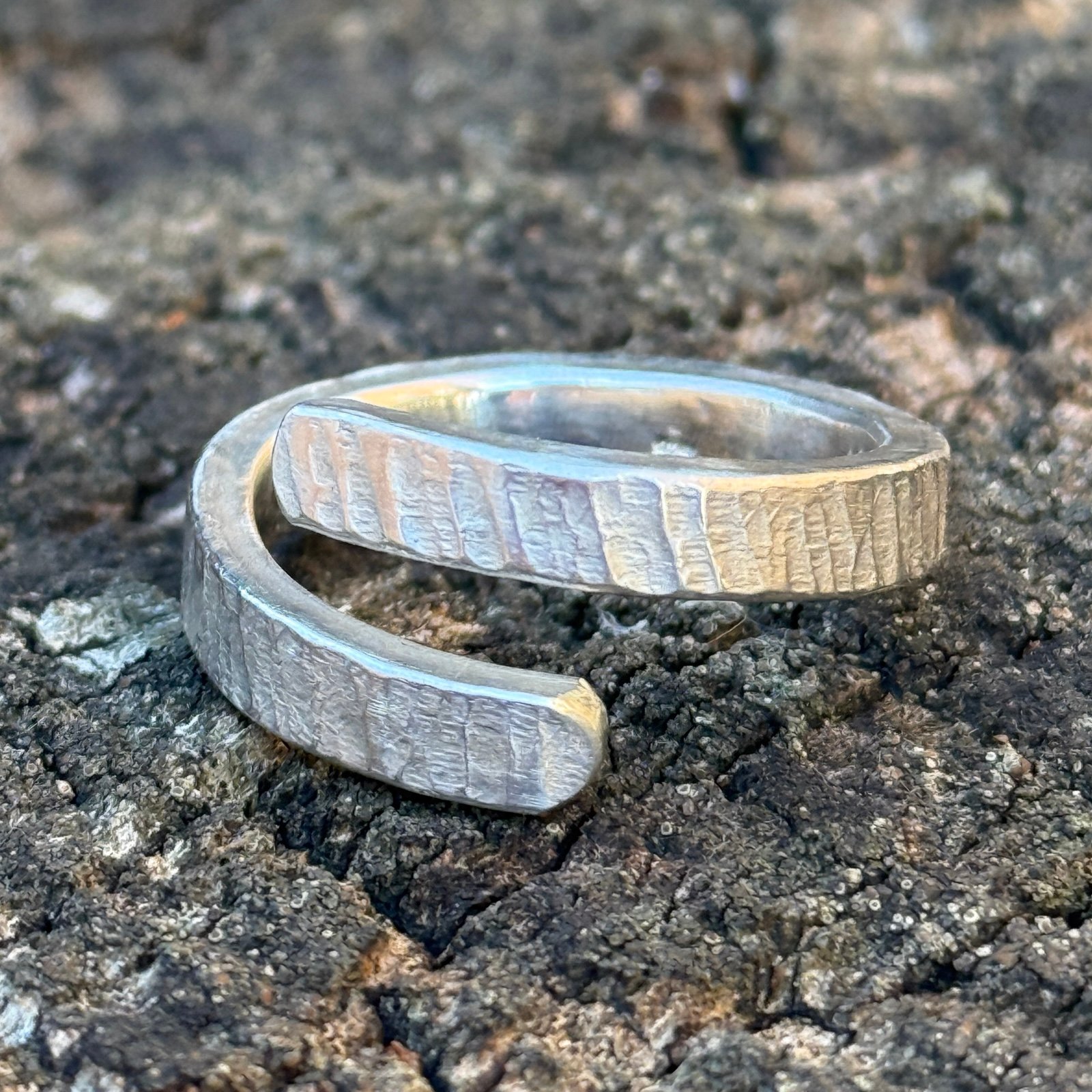 Custom Wrap 925 Sterling Silver Ring 11.5 Adjustable, Thick Solid Textured
