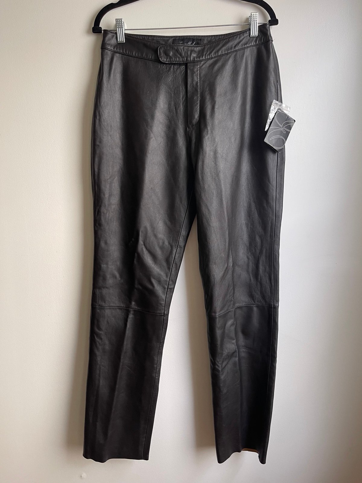 NWT Vintage 90s Excelled Brown Leather Straight Leg Pants 12 30”