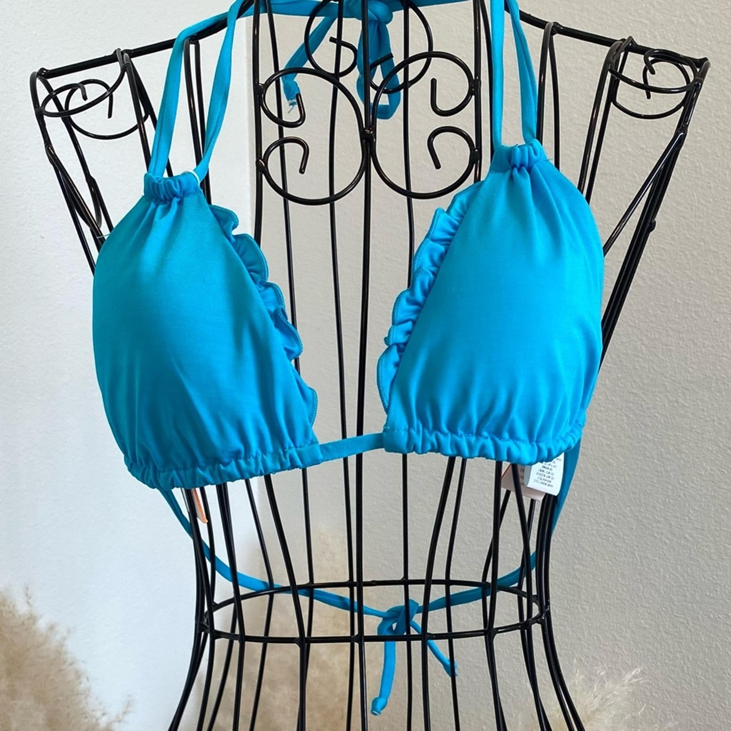 Vitamin A Reversible Blue Ruffle Triangle Bikini Top NEW Small/6