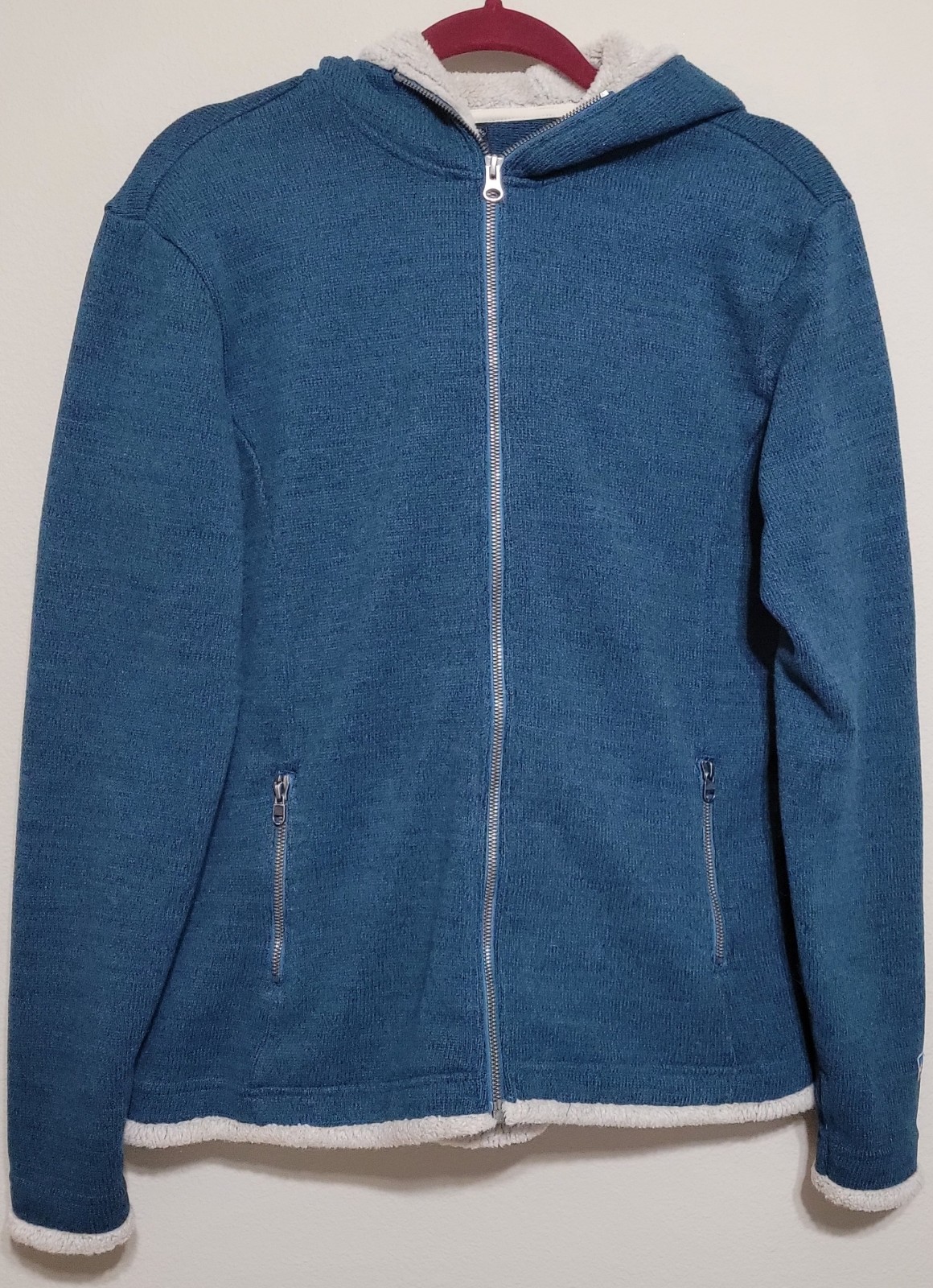 Women Kuhl Jacket Alaska Sherpa Lined Hooded Jacket Full Zip Large Harbor Blue