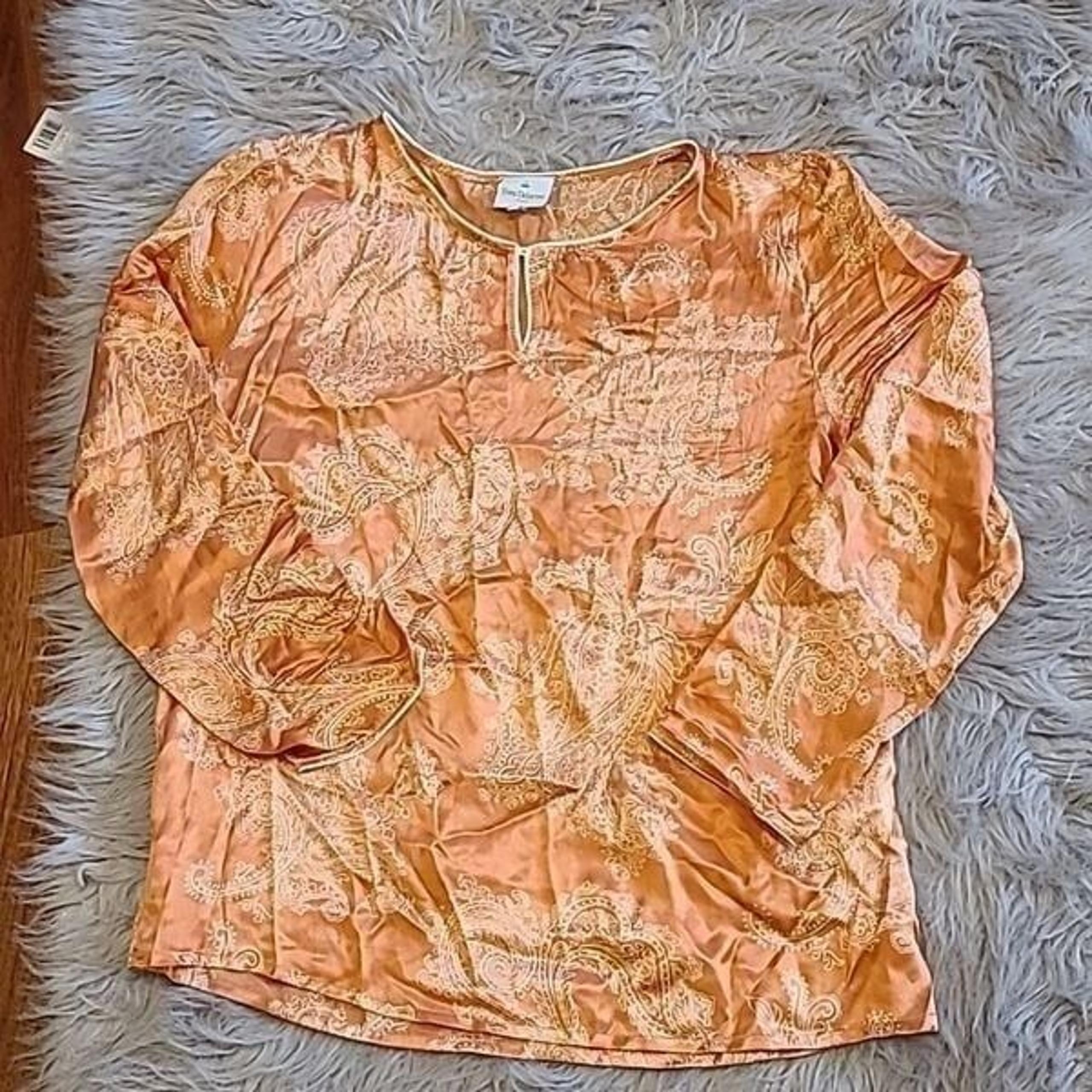 Yves Delorme womens orange paisley long sleeve silk pajama shirt size medium