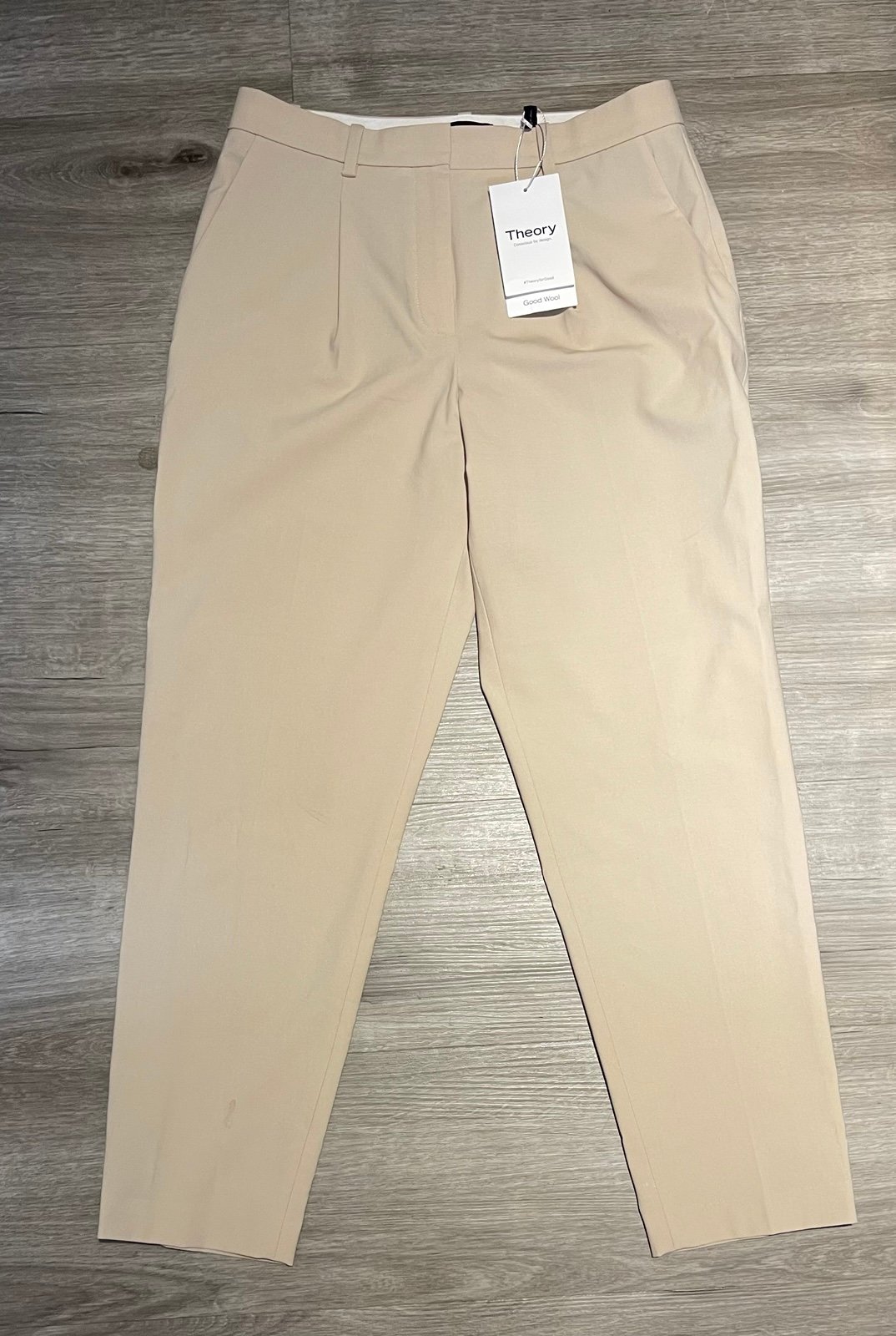New Theory Good Wool Pleat Treeca Pants Beige 25.5” Inseam