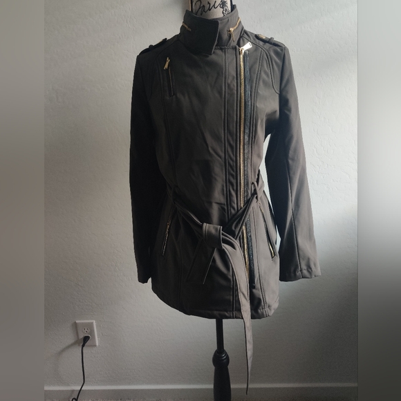 Michael Michael Kors military army green high collar hood trenchcoat Jacket (S)