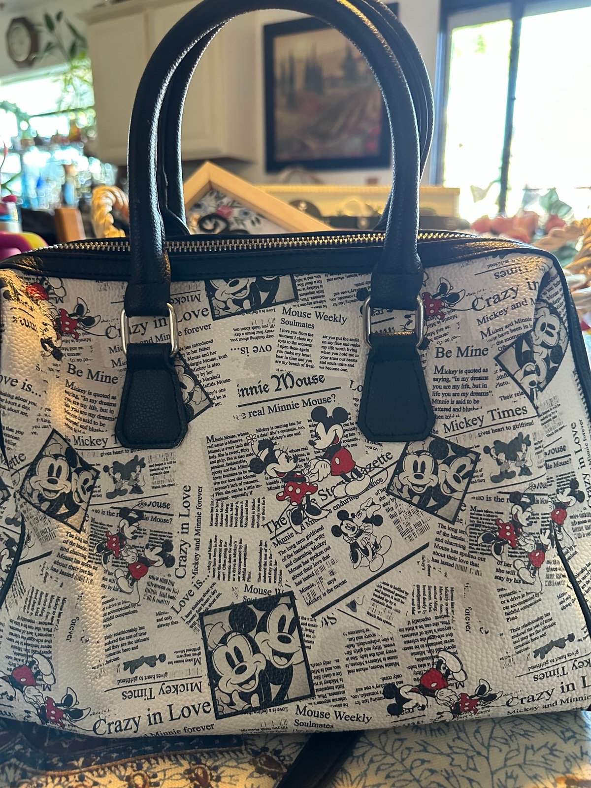 Disney Mickey and Minnie Mouse Newsprint shoulder bag with strap