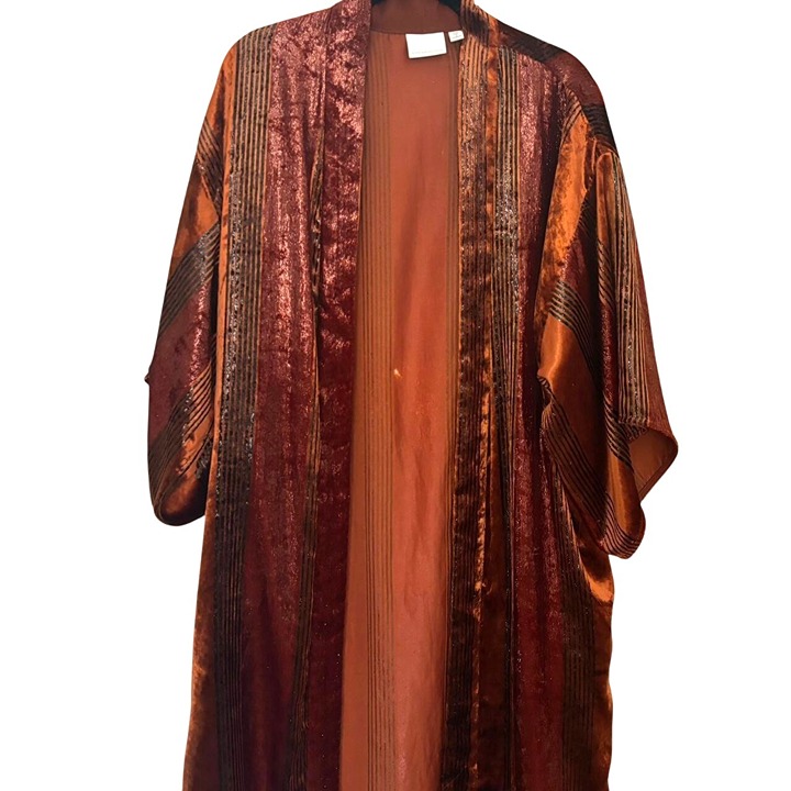 ANTHROPOLOGIE Longline Velvet Kimono Retro 70s Cardigan Open Topper 70s S XS M
